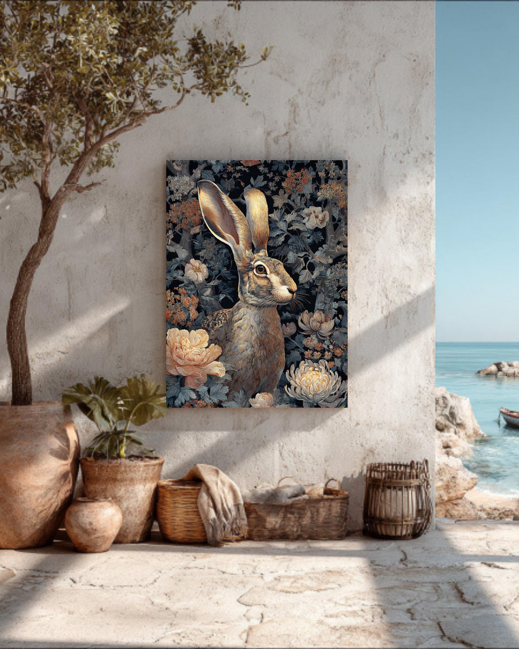 Forest Art Print  Stunning Painting of a Mythical Jackalope Amid Flowers, Whimsical Wildlife Illustration for Nature & Fantasy Wall Decor