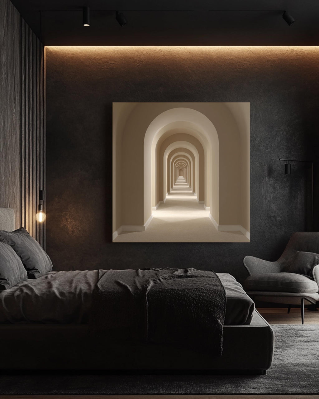 Hyper-Realistic High-Resolution Photography of Minimalist Beige Arched Corridor, Modern Architectural Neutral Wall Art  Poster Canvas
