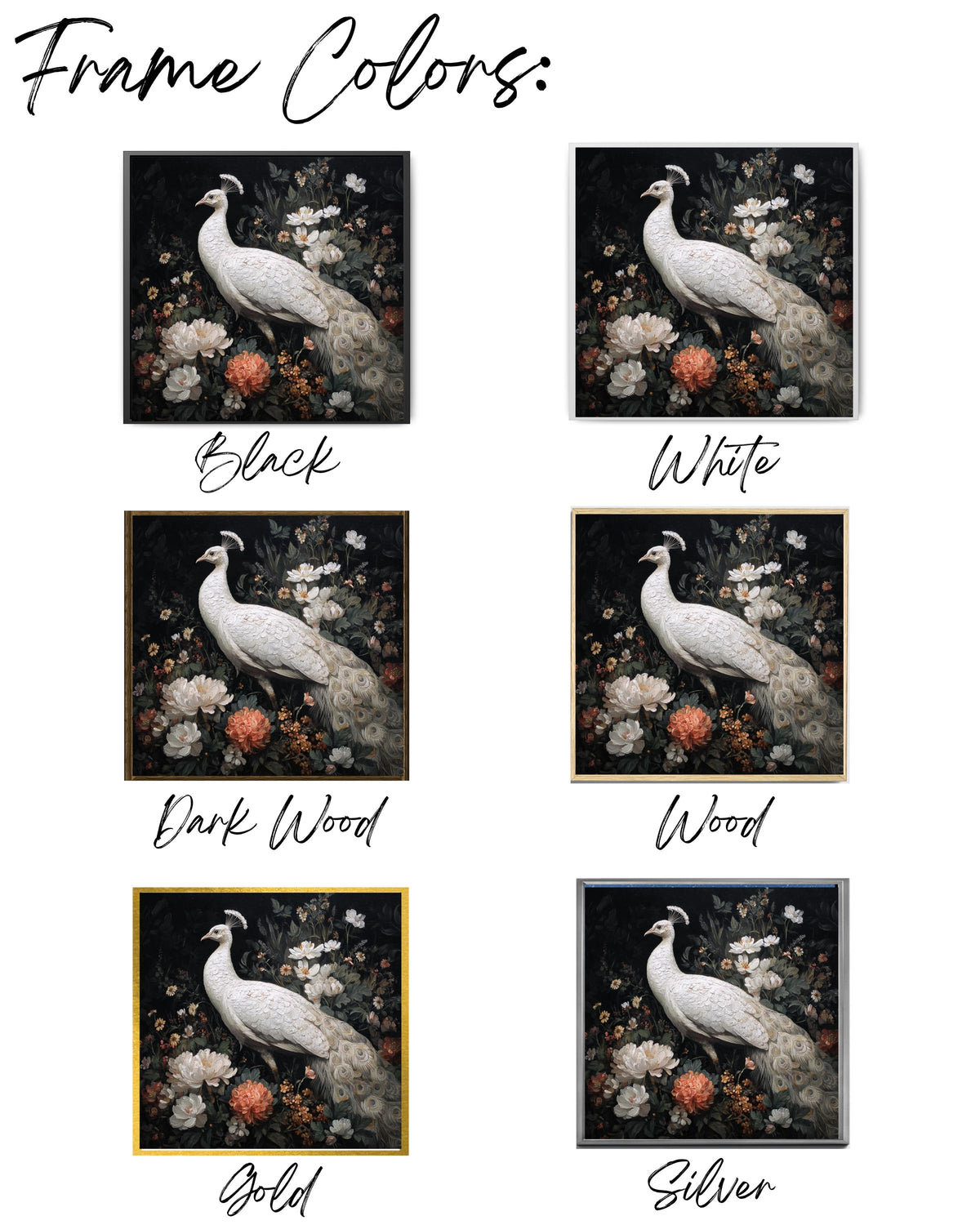 Elegant White Peacock Oil Painting with Flowers, Full-Body Portrait, Whimsical Victorian-Inspired Dark Academia Wall Art Poster Canvas