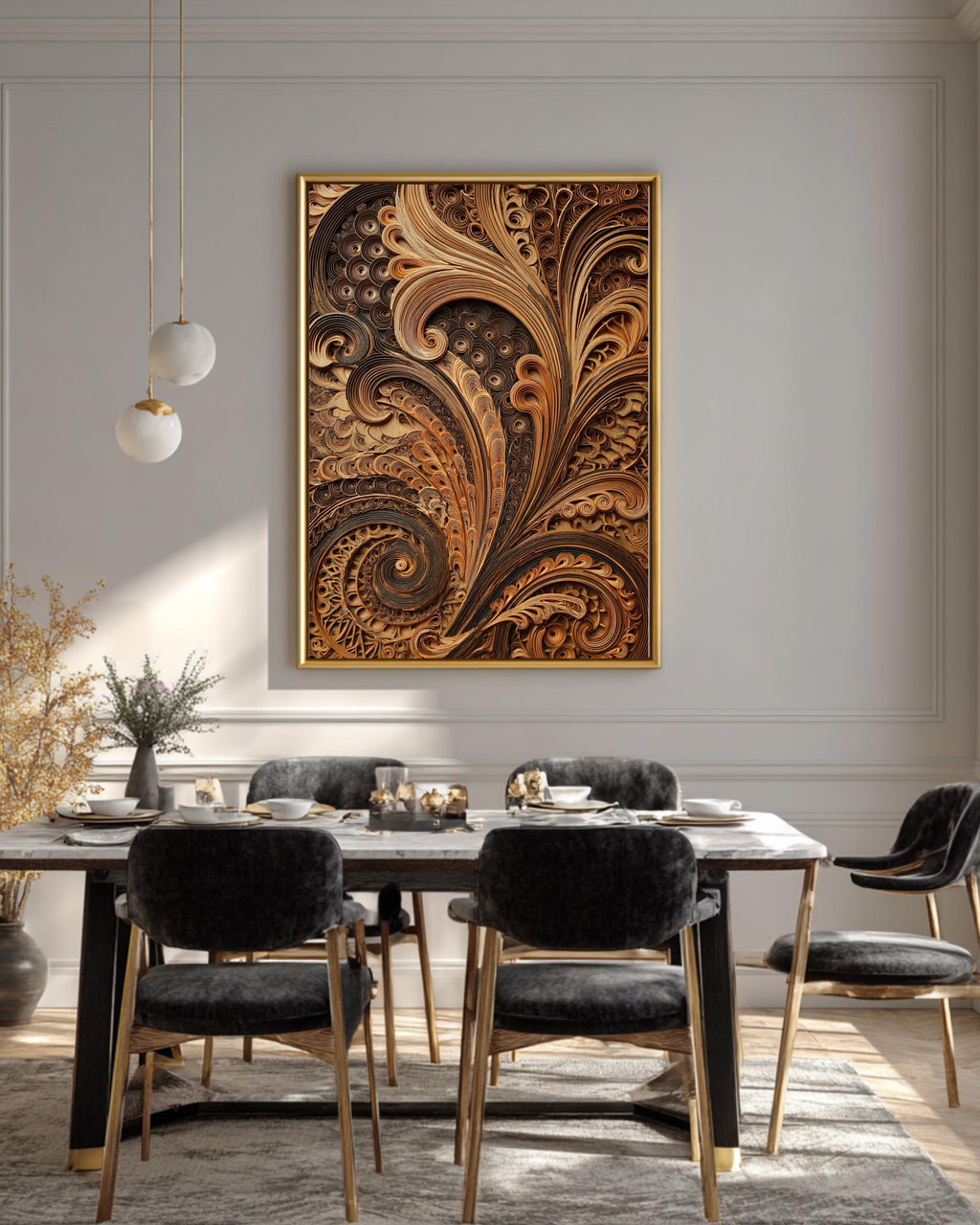 Intricate Arabesque Layered Paper Cut Art Print, Multi-Layer Laser-Cut Wood Design, Islamic Geometric Wall Decor Poster Canvas