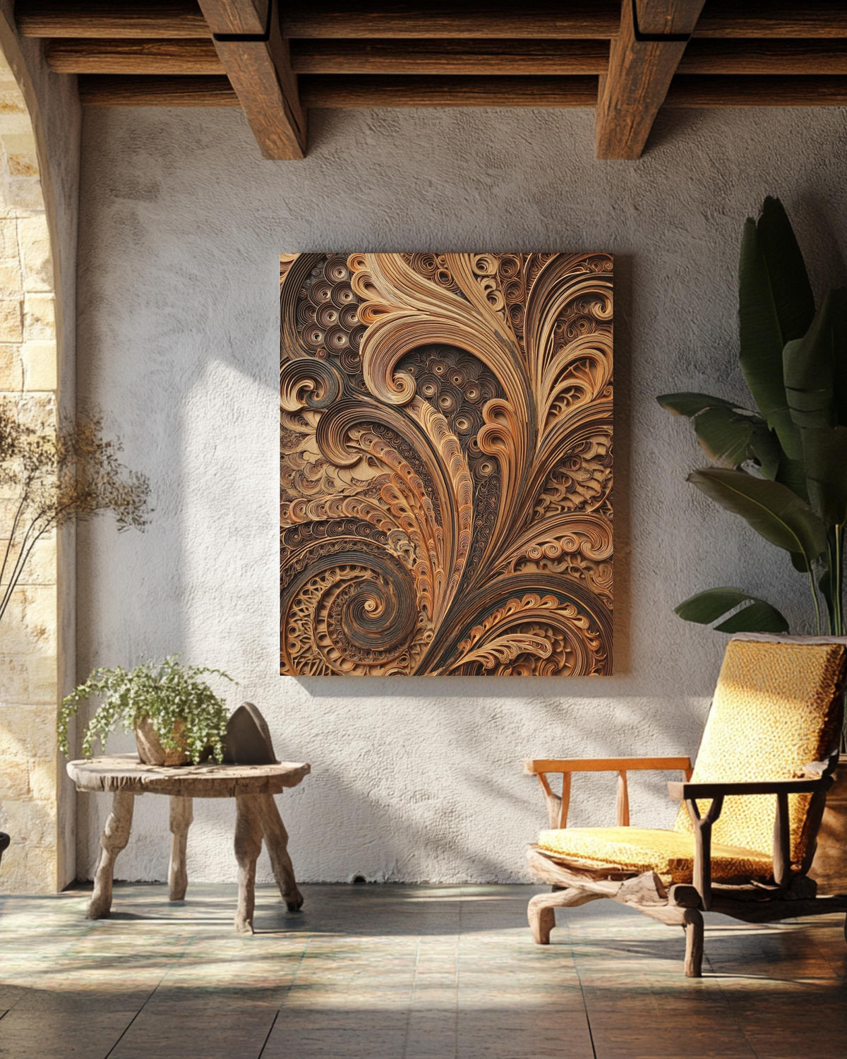 Intricate Arabesque Layered Paper Cut Art Print, Multi-Layer Laser-Cut Wood Design, Islamic Geometric Wall Decor Poster Canvas