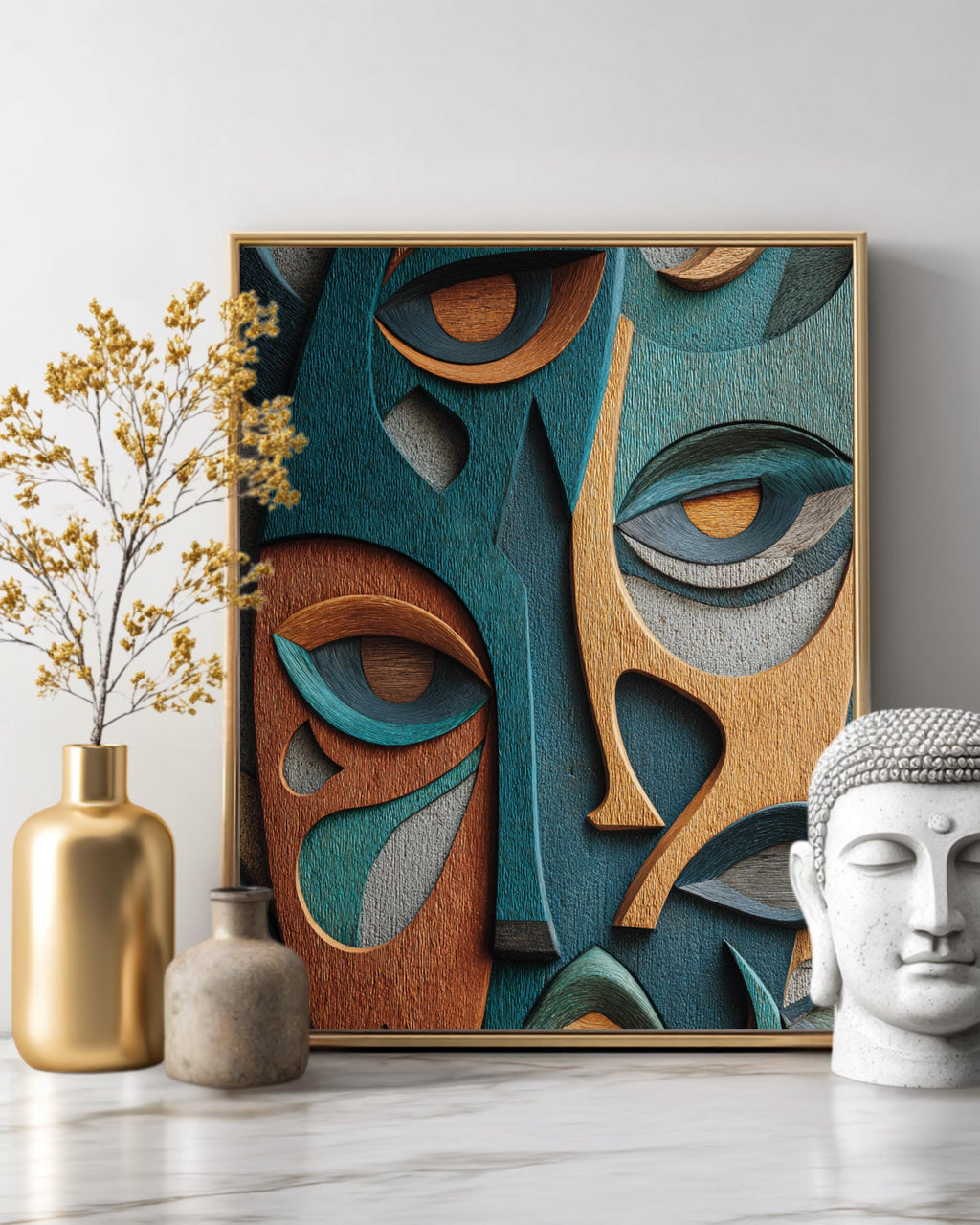 Abstract Faces Wall Art Print Featuring Unique Colorful Expressions, Elegantly Composed on Building Wall, Modern Contemporary Poster Canvas