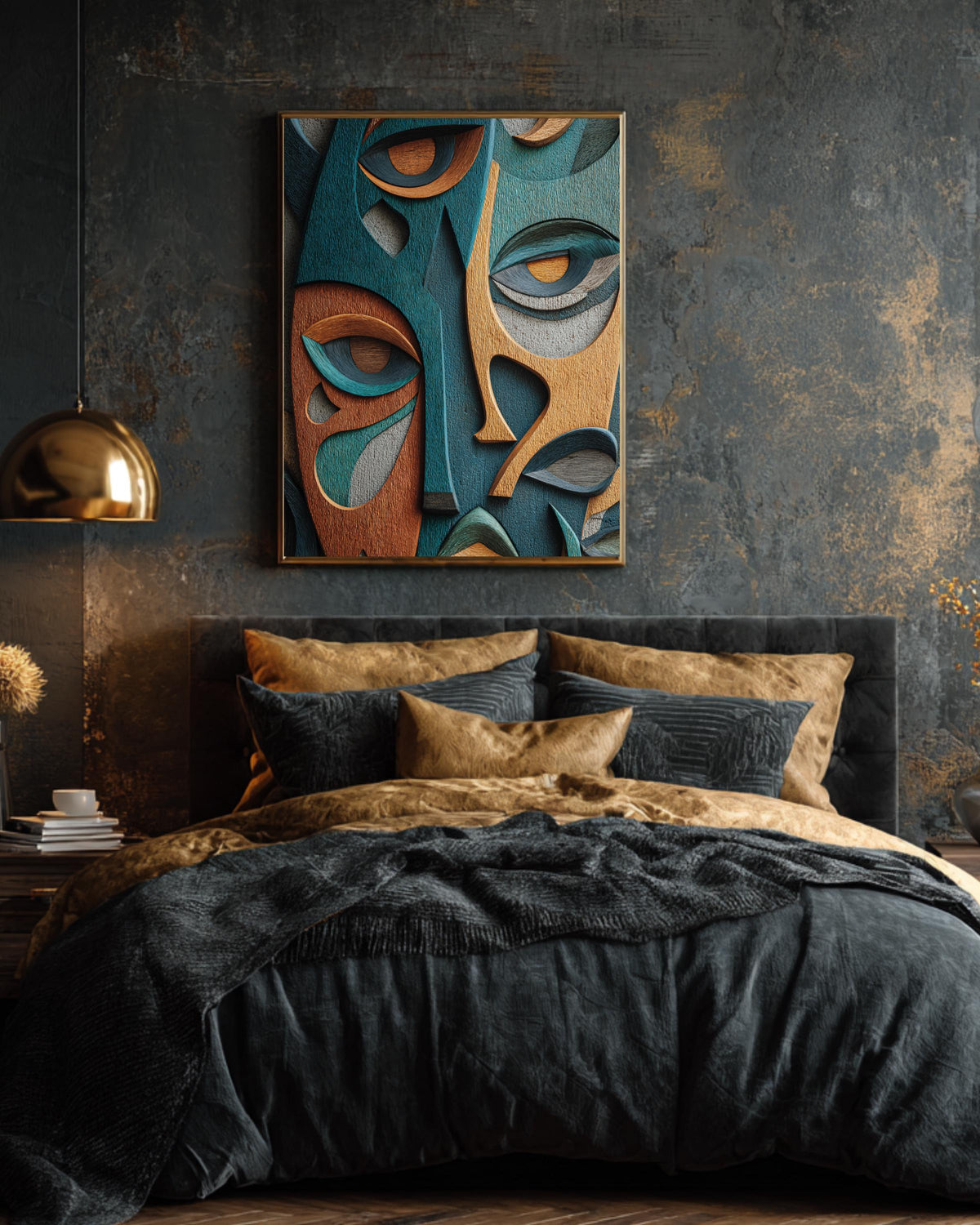 Abstract Faces Wall Art Print Featuring Unique Colorful Expressions, Elegantly Composed on Building Wall, Modern Contemporary Poster Canvas