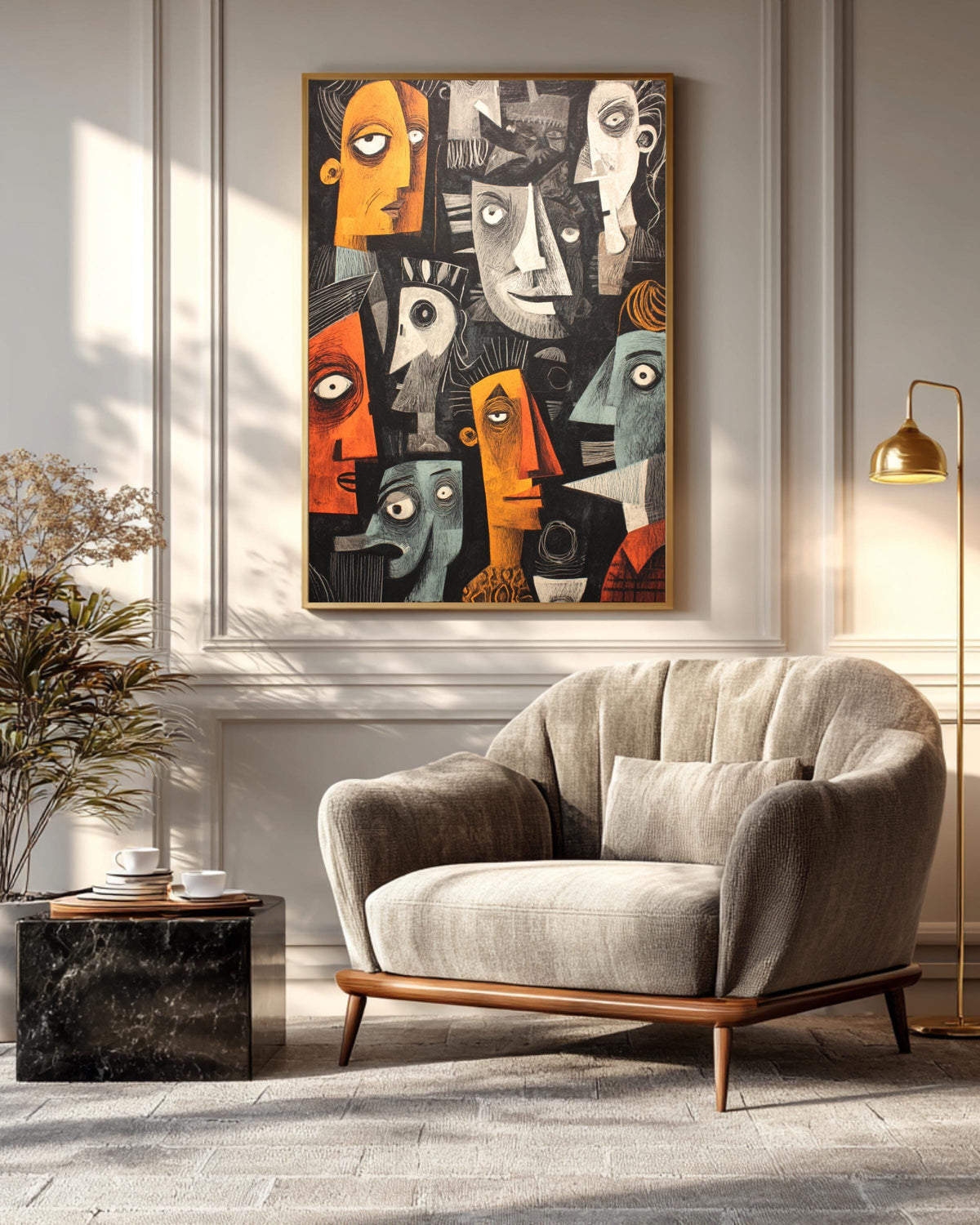 Cubist Wall Art Inspired by Picassos Guernica, Featuring Black Background, Dramatic Modernist Poster Canvas
