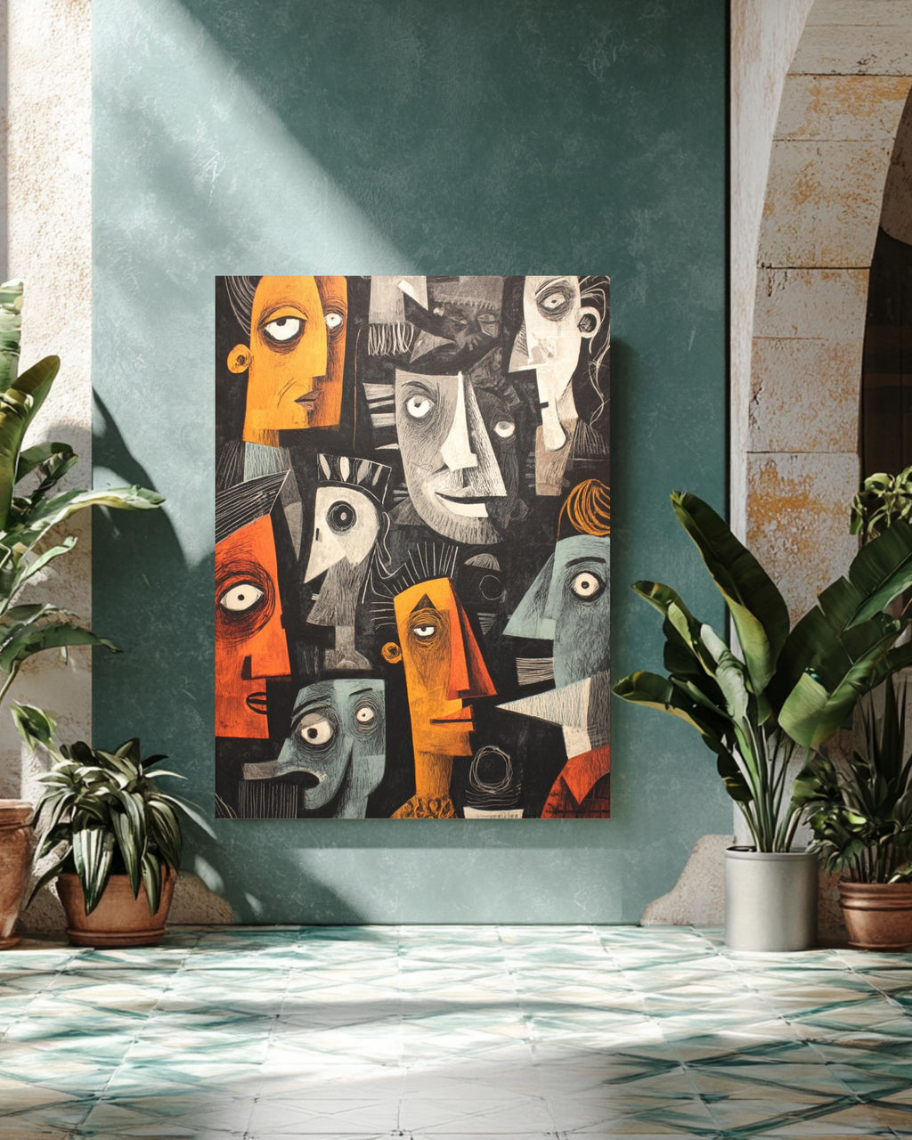 Cubist Wall Art Inspired by Picassos Guernica, Featuring Black Background, Dramatic Modernist Poster Canvas