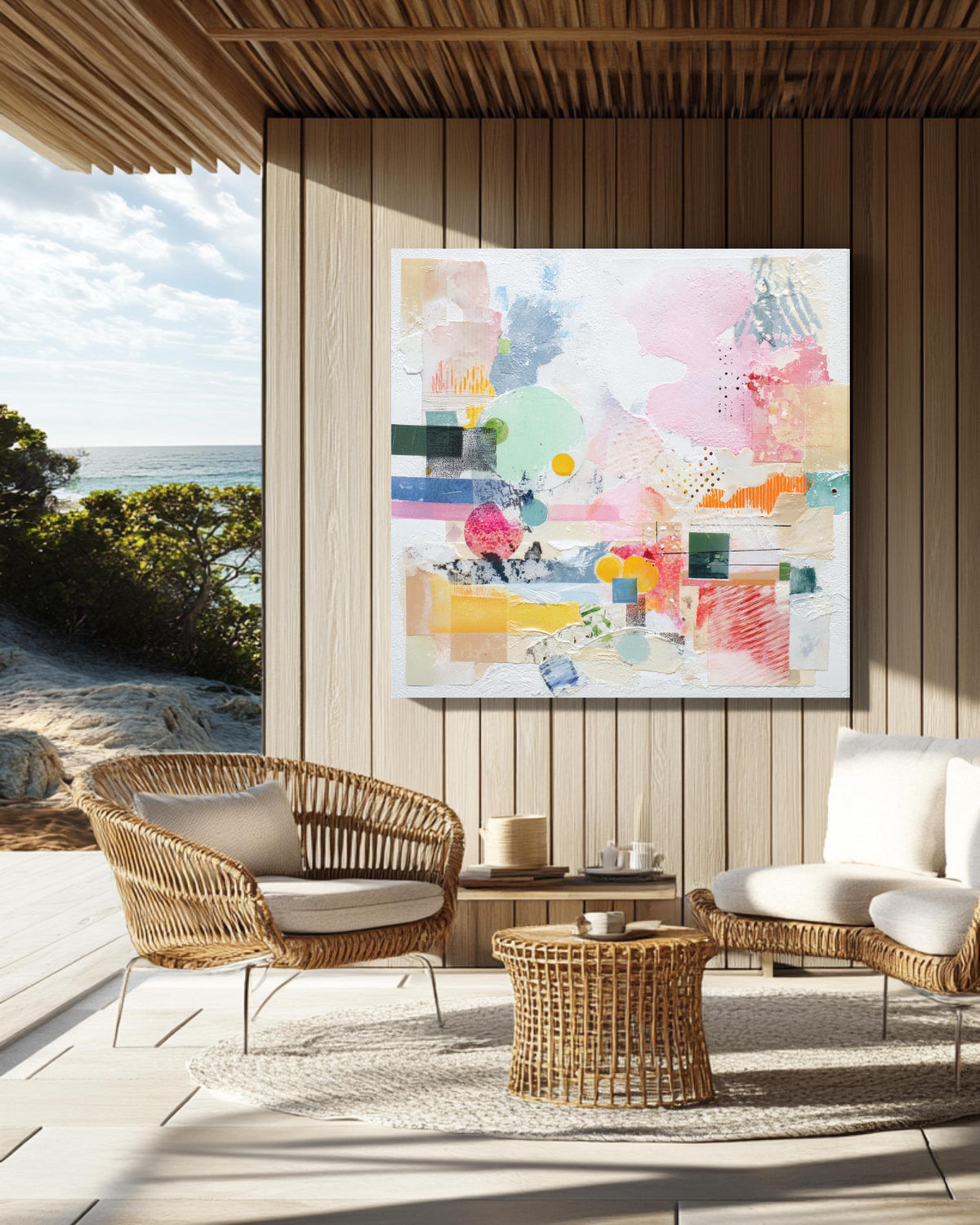 Soft Pastel Abstract Collage Art, Modern Canvas Print