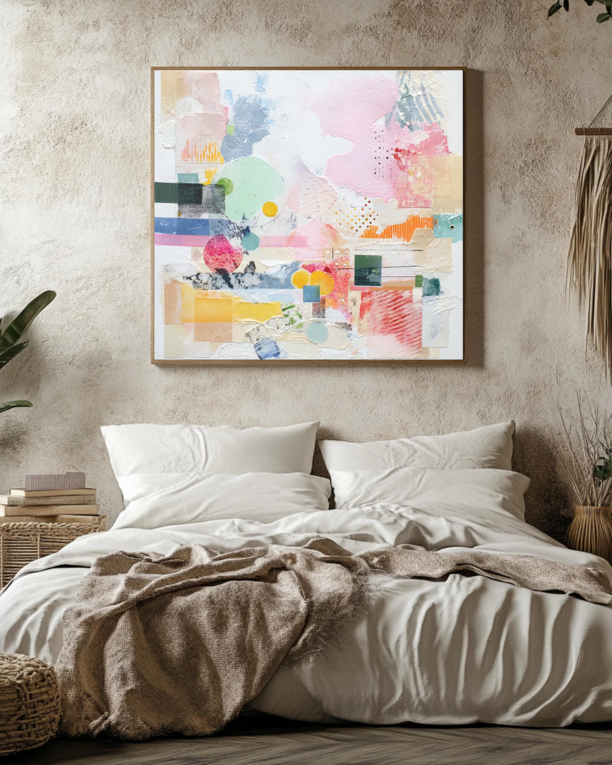 Soft Pastel Abstract Collage Art, Modern Canvas Print