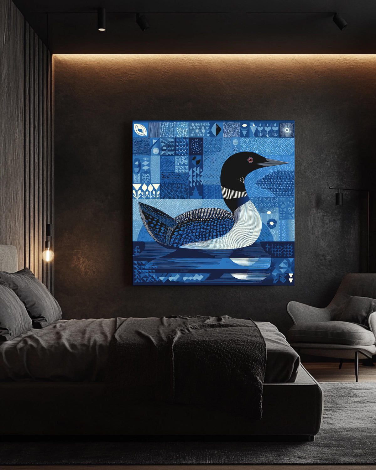 Bob Staake Style Loon Canvas, Light Blue Minimalist Bird Art