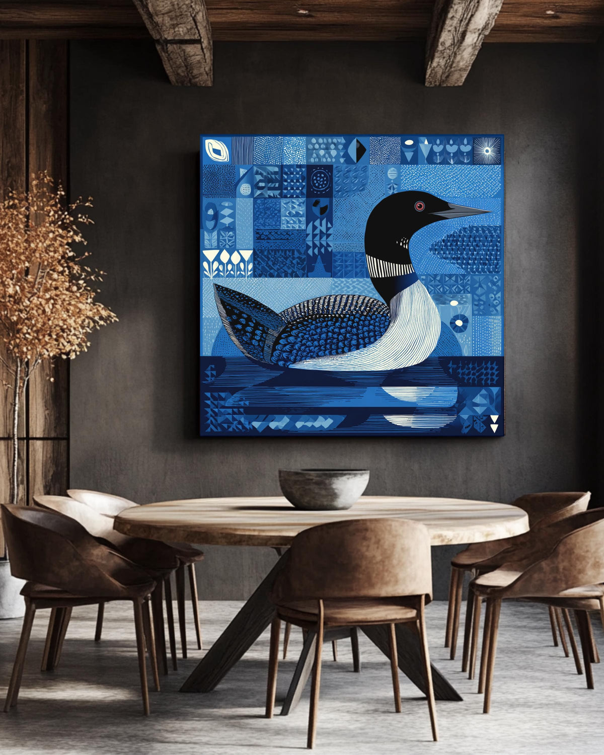 Bob Staake Style Loon Canvas, Light Blue Minimalist Bird Art