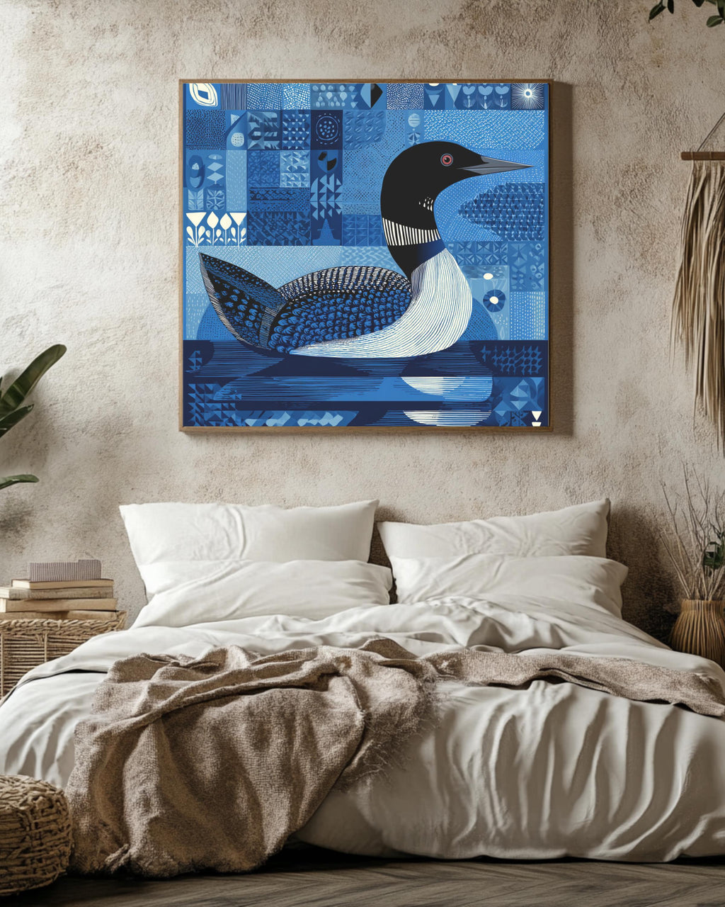 Bob Staake Style Loon Canvas, Light Blue Minimalist Bird Art