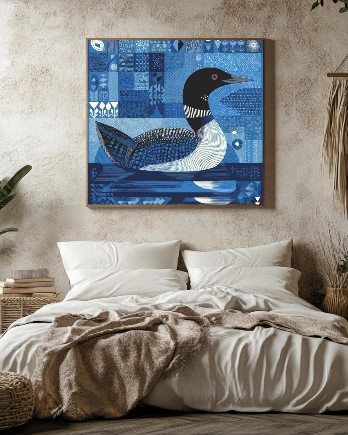 Bob Staake Style Loon Canvas, Light Blue Minimalist Bird Art