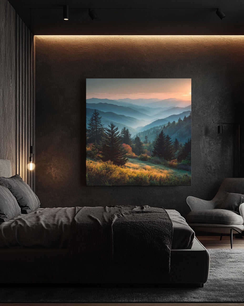 Smoky Mountains Sunset Canvas, Scenic Landscape Wall Art