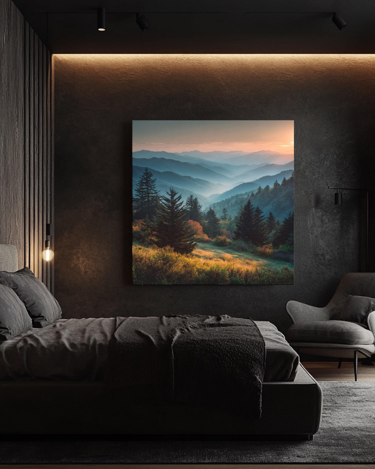 Smoky Mountains Sunset Canvas, Scenic Landscape Wall Art