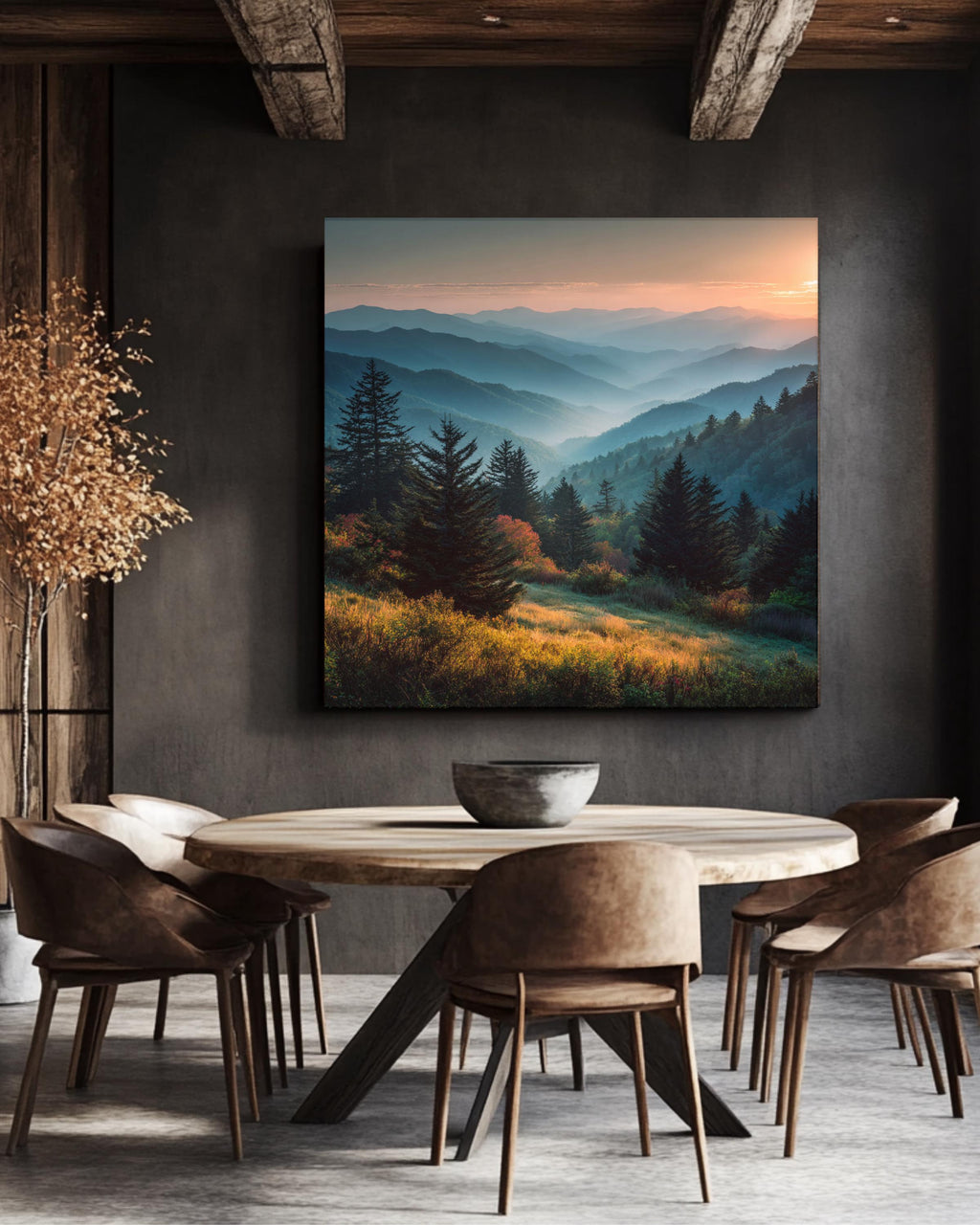 Smoky Mountains Sunset Canvas, Scenic Landscape Wall Art