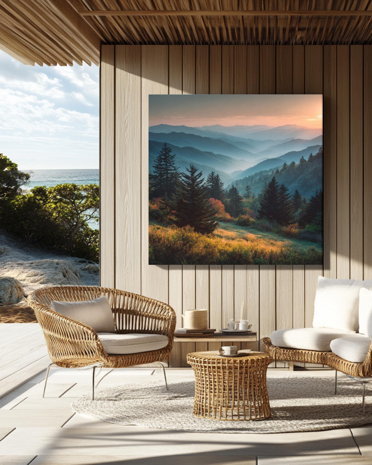 Smoky Mountains Sunset Canvas, Scenic Landscape Wall Art