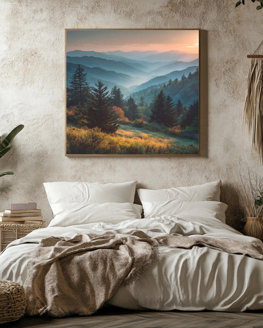 Smoky Mountains Sunset Canvas, Scenic Landscape Wall Art