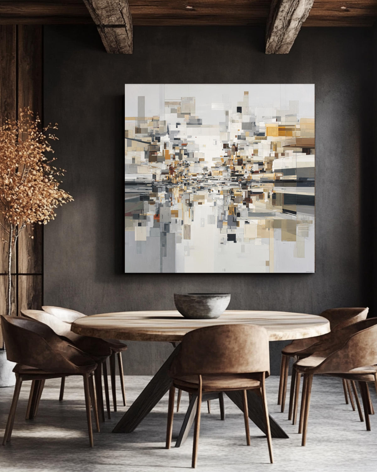 Modern Abstract Cityscape Canvas Art, Geometric Shapes, Minimalist Urban Decor