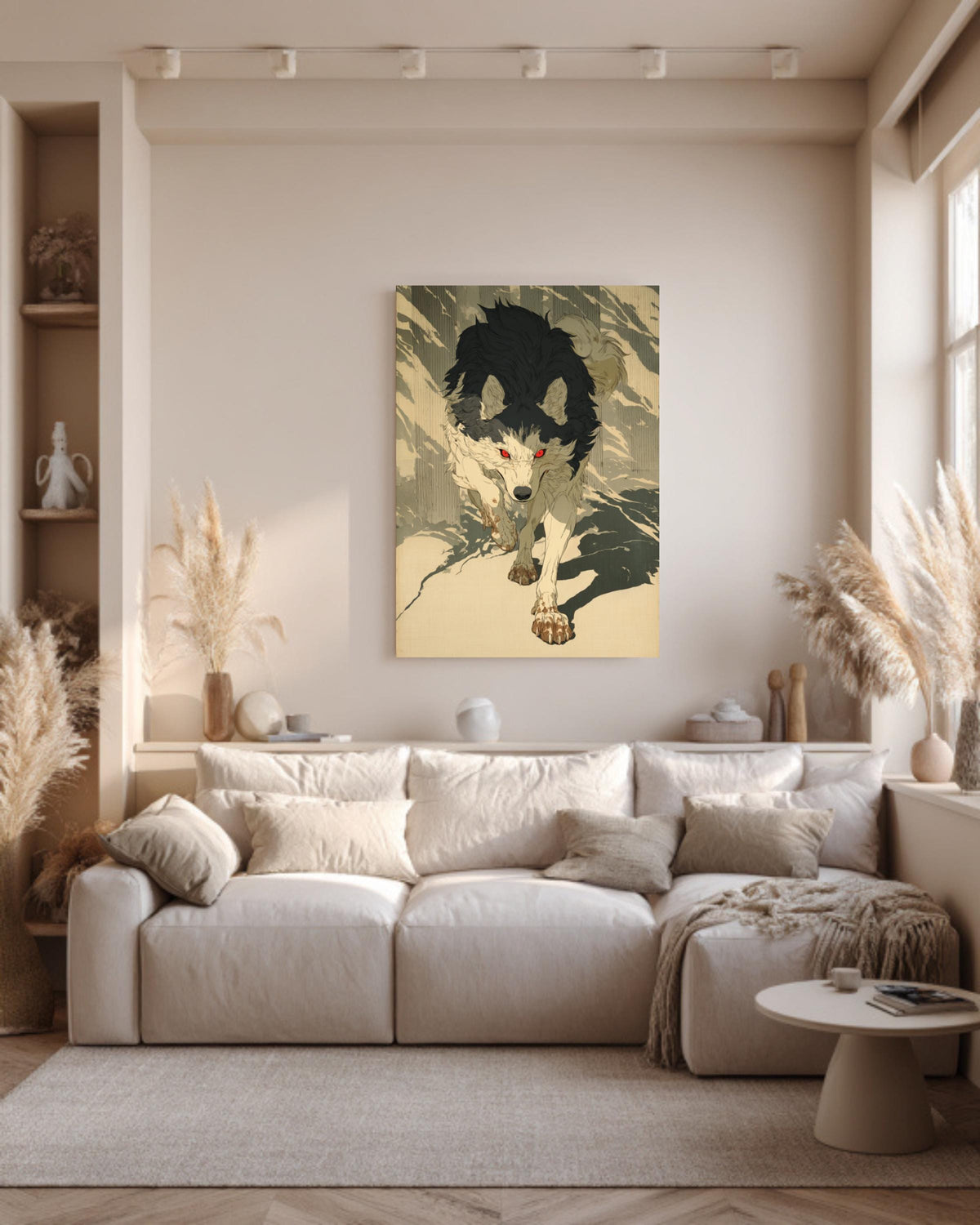 Ukiyoe Manga Panel Print Fierce Running Wolf Japanese Style Wall Decor