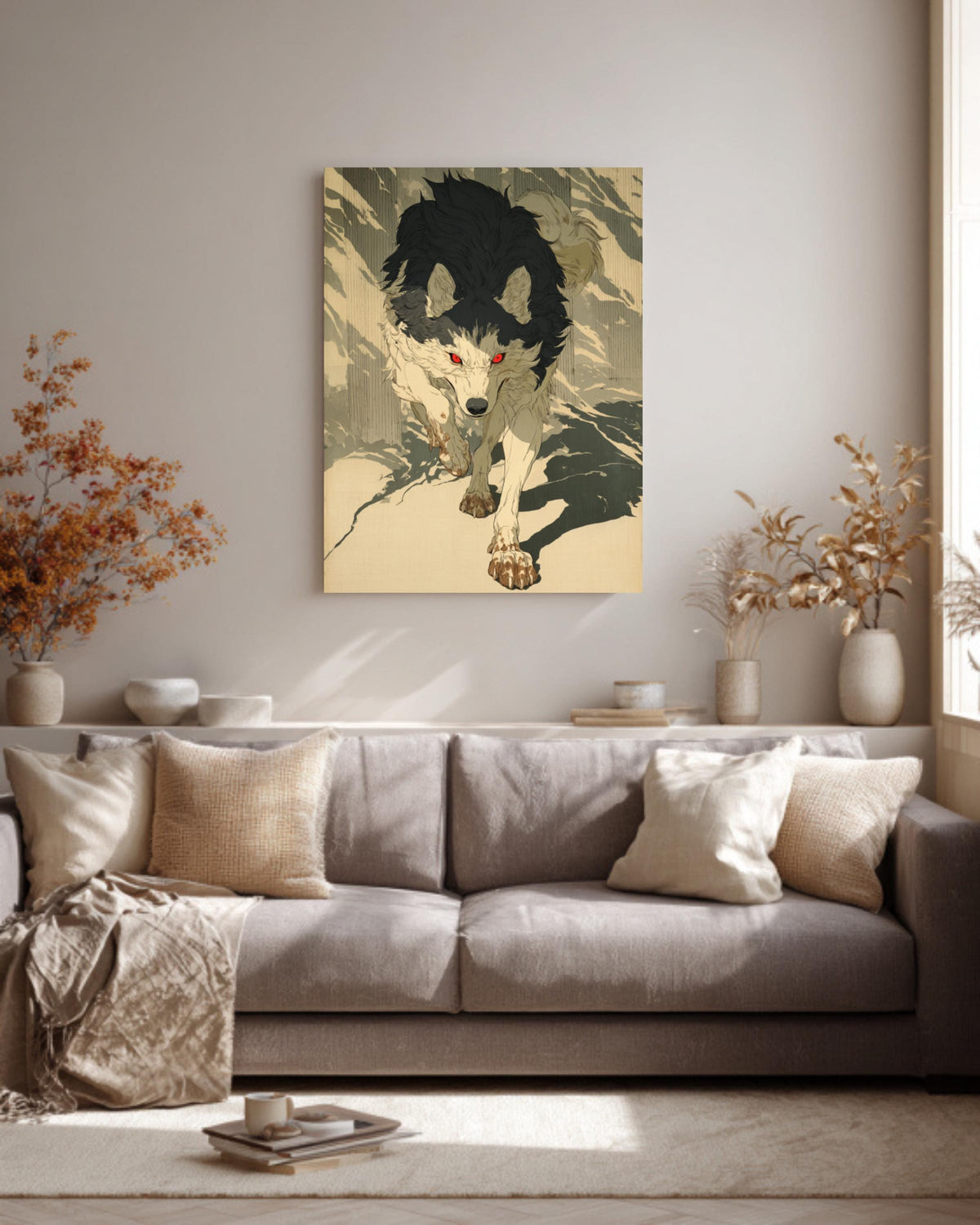 Ukiyoe Manga Panel Print Fierce Running Wolf Japanese Style Wall Decor