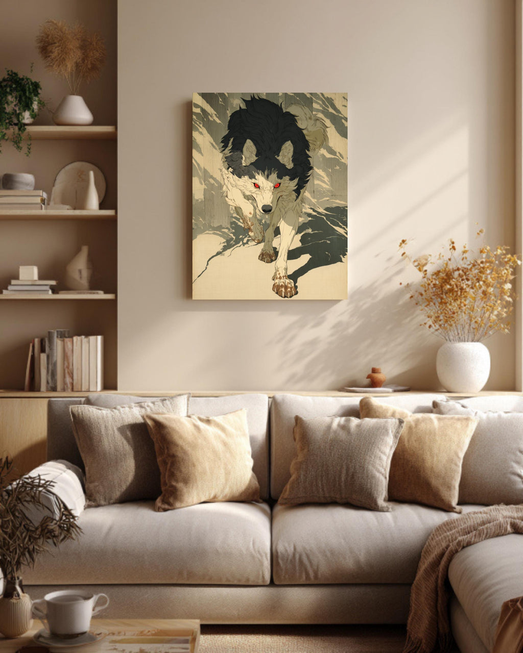 Ukiyoe Manga Panel Print Fierce Running Wolf Japanese Style Wall Decor