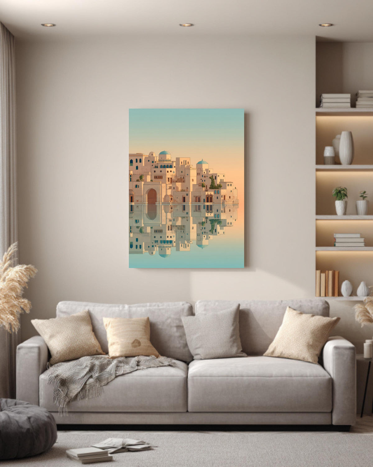 Minimalist Island Print Moroccan Arabic Buildings Moebius Style Wall Art Home Decor