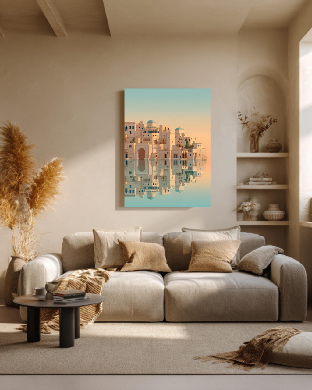 Minimalist Island Print Moroccan Arabic Buildings Moebius Style Wall Art Home Decor