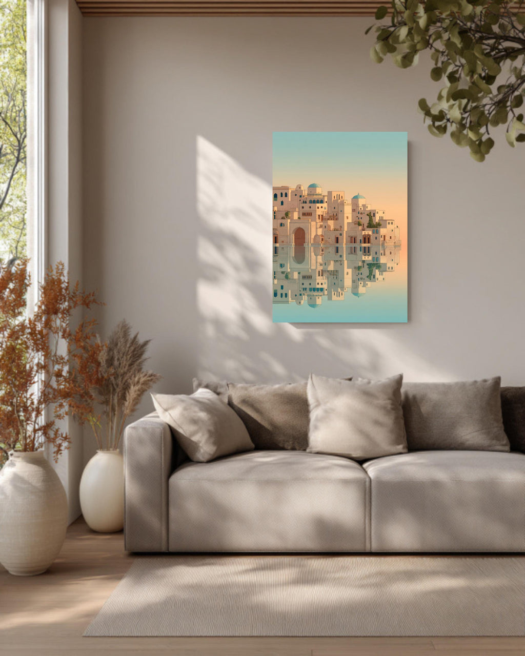 Minimalist Island Print Moroccan Arabic Buildings Moebius Style Wall Art Home Decor