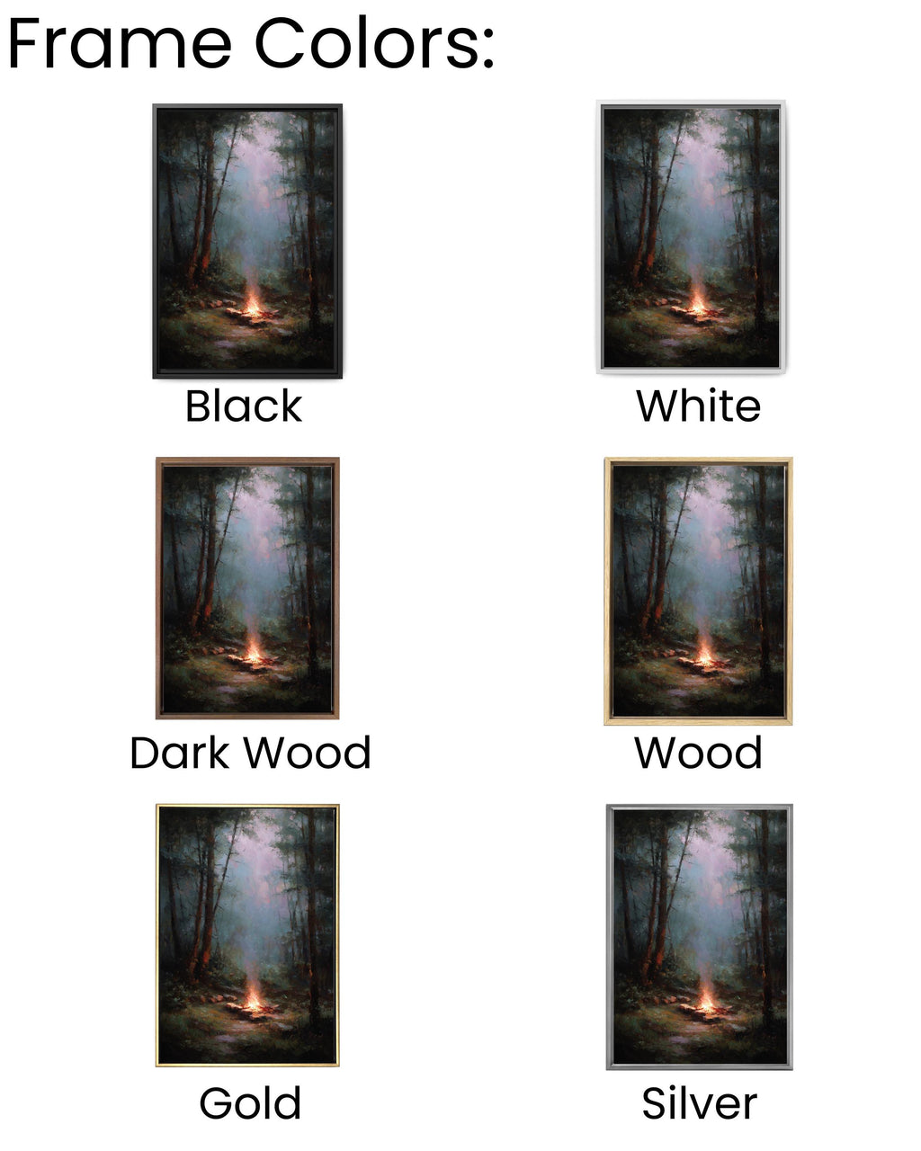 Muted Campfire Painting Rainy Woods Wall Art Oil Style Nature Decor