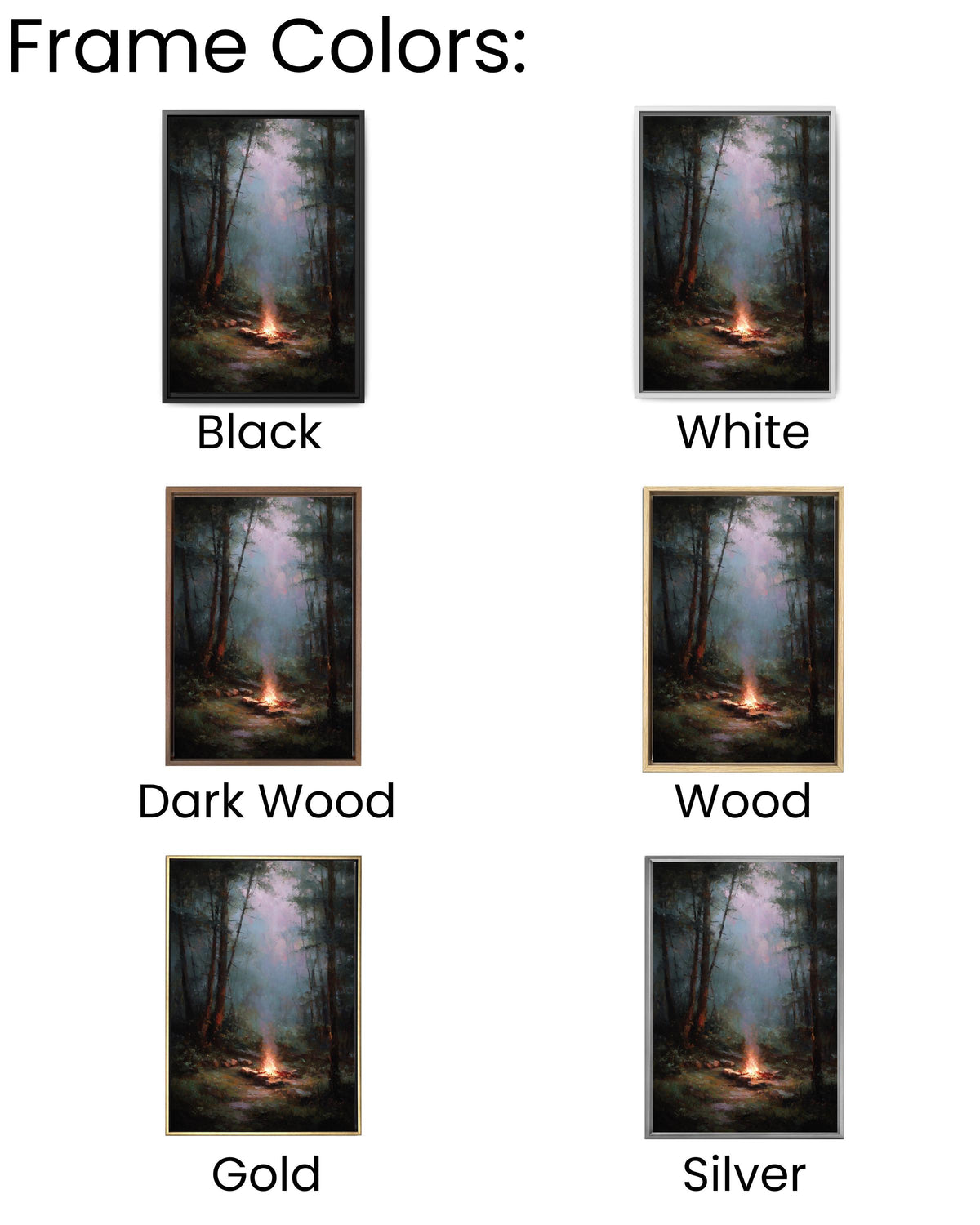 Muted Campfire Painting Rainy Woods Wall Art Oil Style Nature Decor