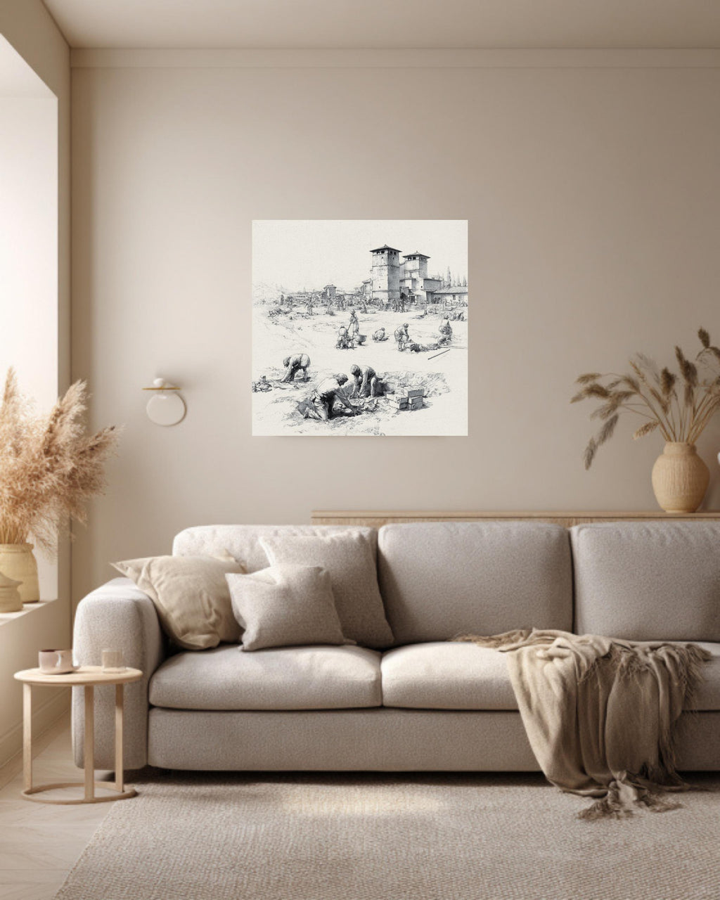 Ancient Roman Workers Sketch, Pencil Drawing of Labor and Architecture, Historical Wall Art, Framed Poster or Roll Print
