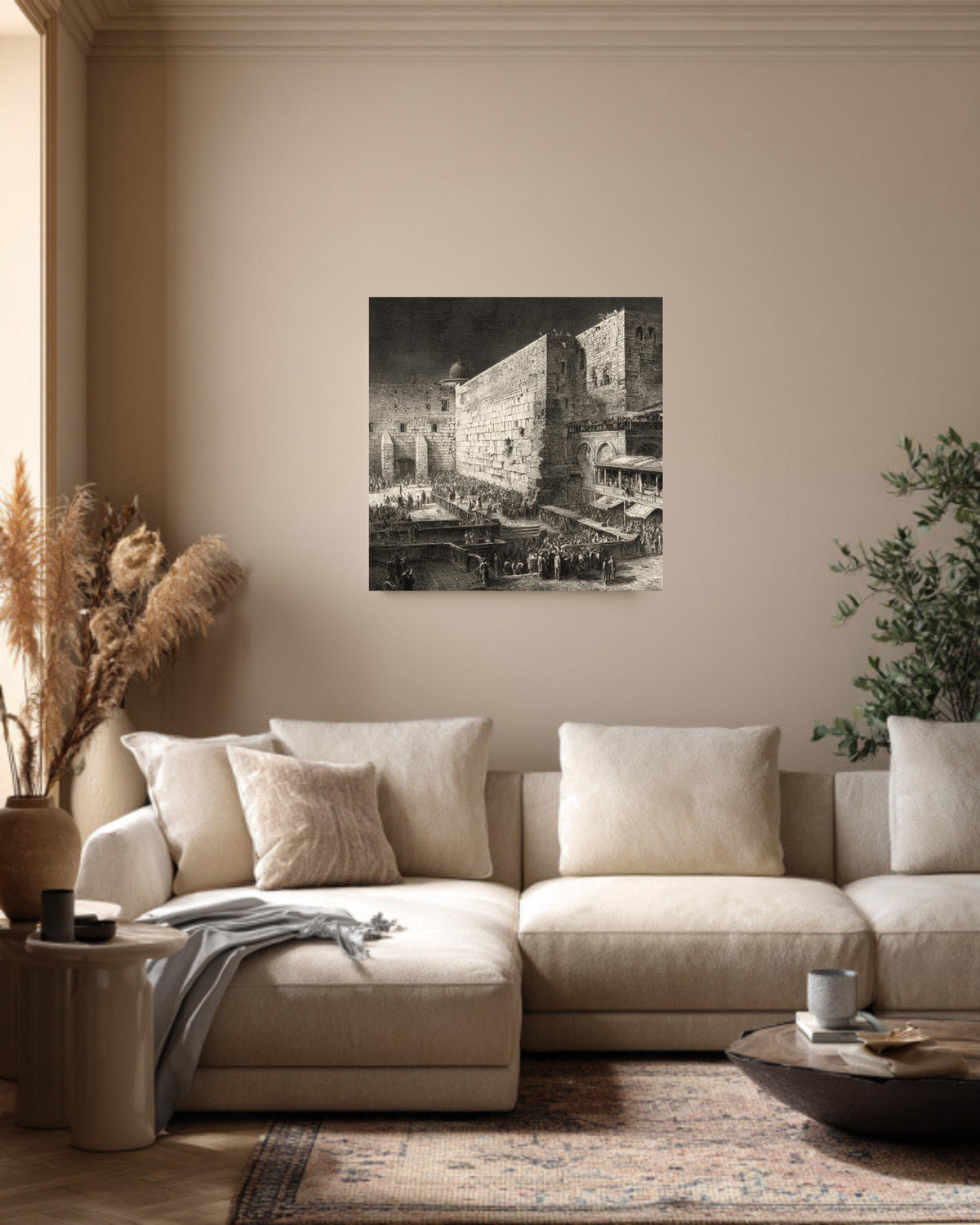 Western Wall Jerusalem Engraving, Detailed Historical Print with Linework, Architectural Wall Art, Framed Poster or Roll Print