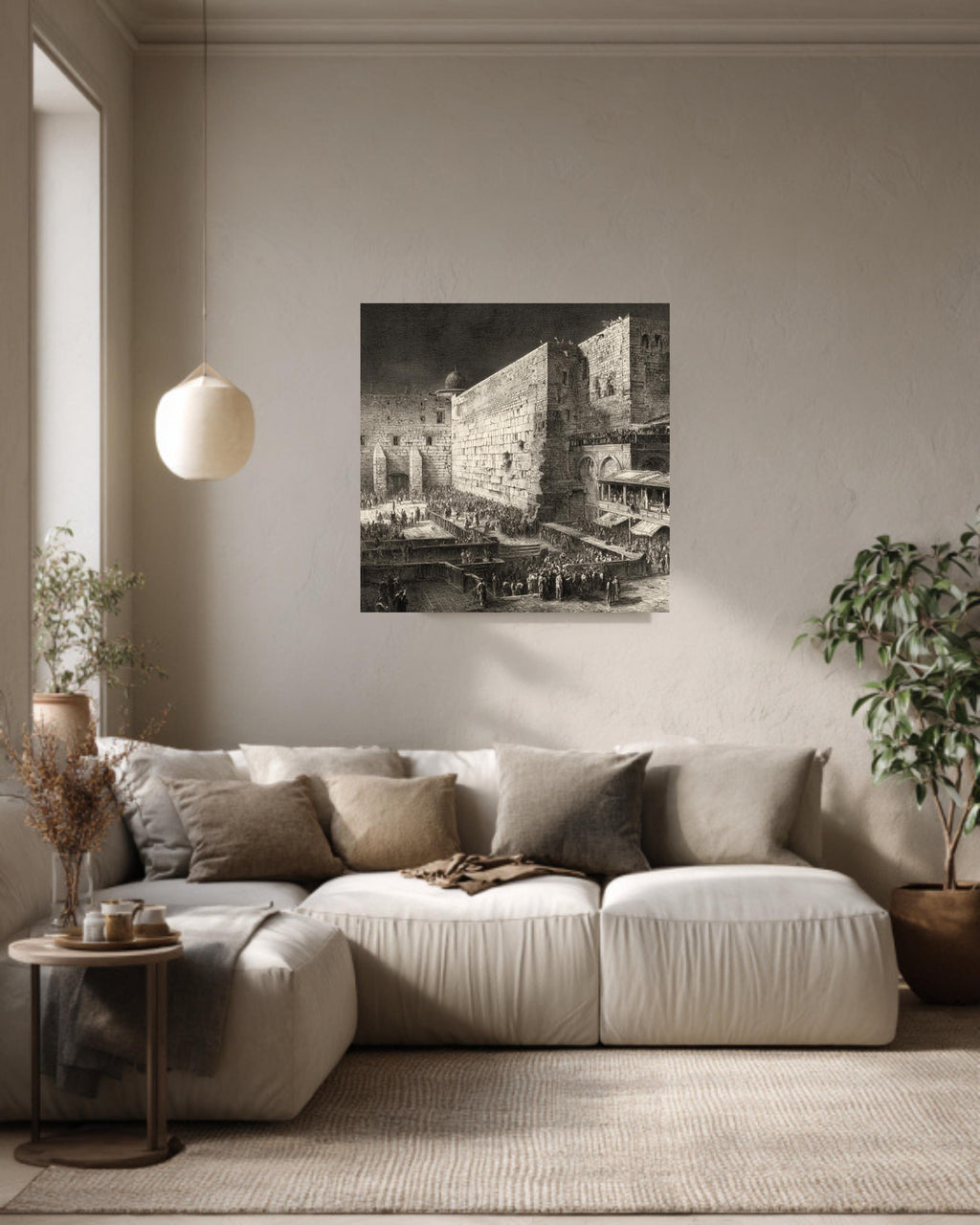 Western Wall Jerusalem Engraving, Detailed Historical Print with Linework, Architectural Wall Art, Framed Poster or Roll Print