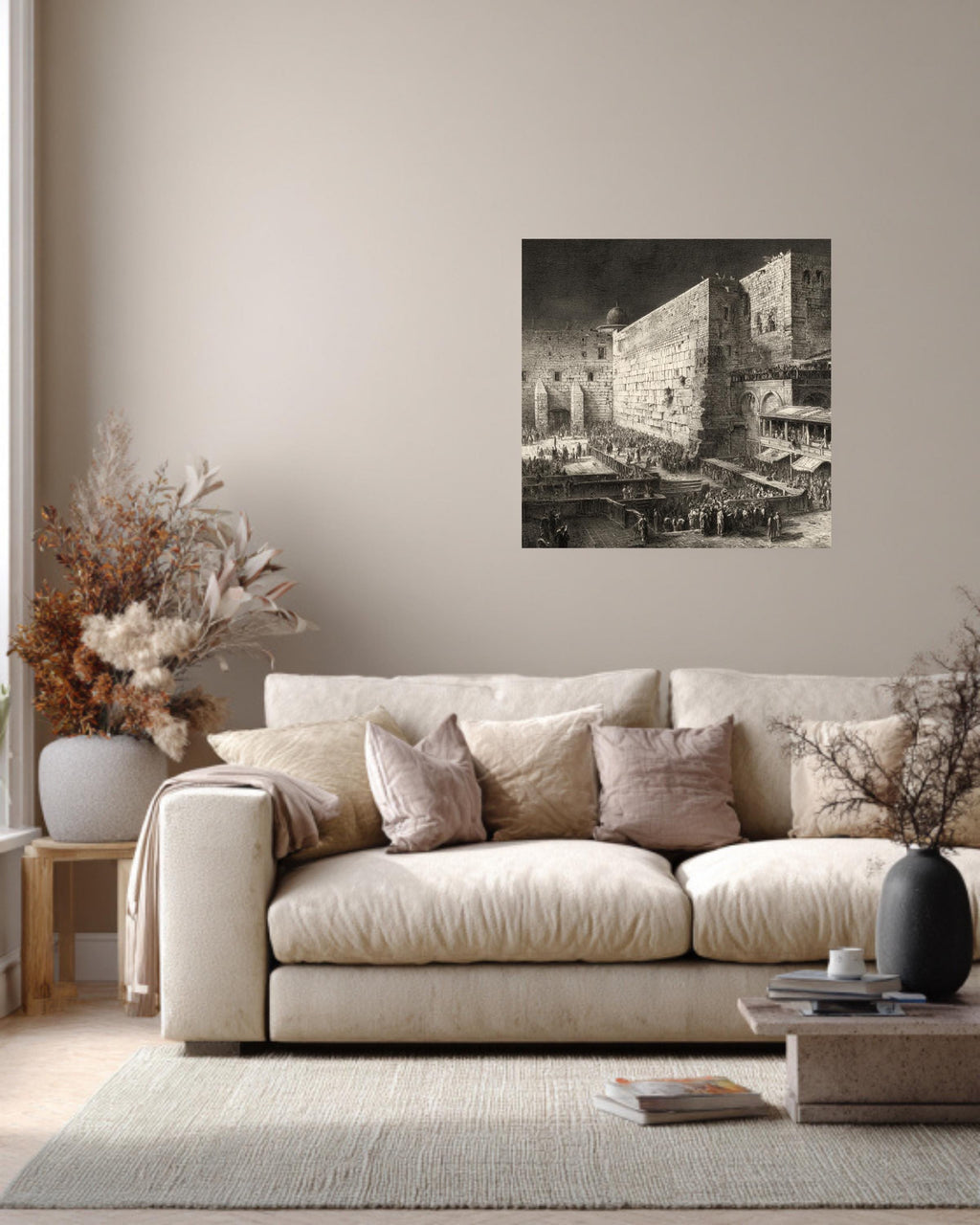 Western Wall Jerusalem Engraving, Detailed Historical Print with Linework, Architectural Wall Art, Framed Poster or Roll Print