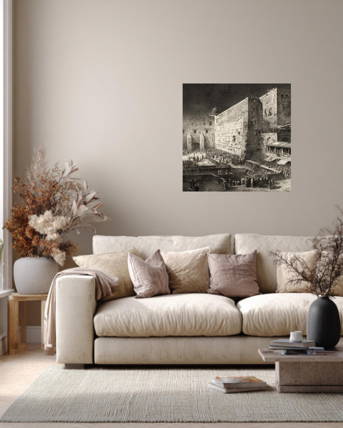 Western Wall Jerusalem Engraving, Detailed Historical Print with Linework, Architectural Wall Art, Framed Poster or Roll Print