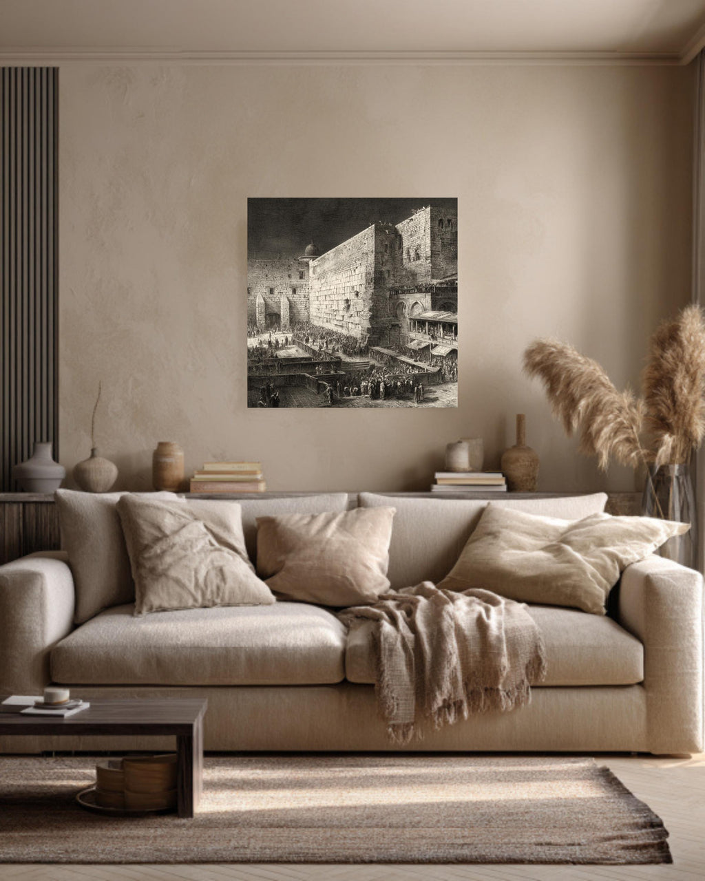 Western Wall Jerusalem Engraving, Detailed Historical Print with Linework, Architectural Wall Art, Framed Poster or Roll Print