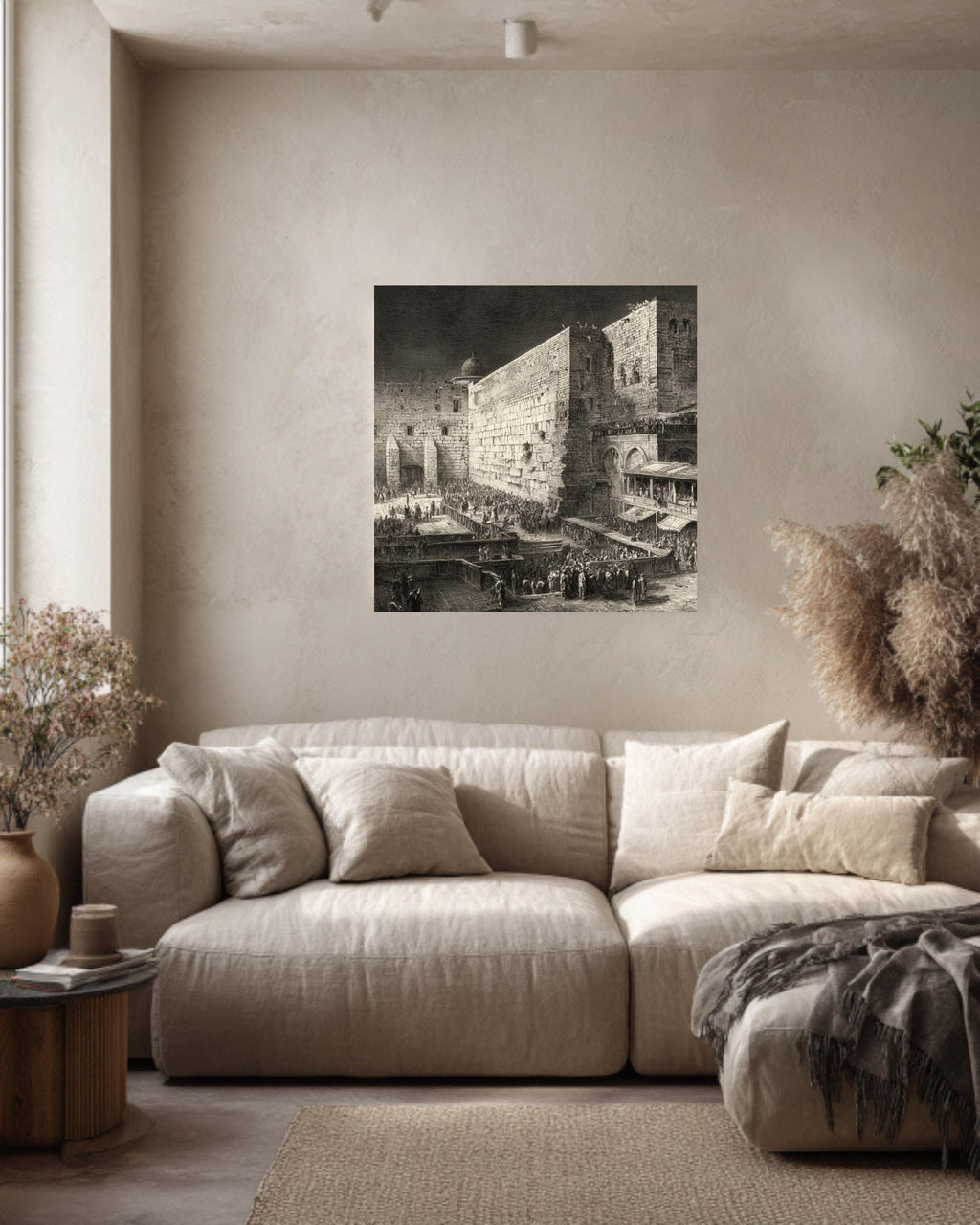 Western Wall Jerusalem Engraving, Detailed Historical Print with Linework, Architectural Wall Art, Framed Poster or Roll Print