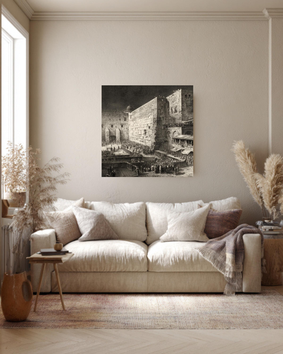 Western Wall Jerusalem Engraving, Detailed Historical Print with Linework, Architectural Wall Art, Framed Poster or Roll Print