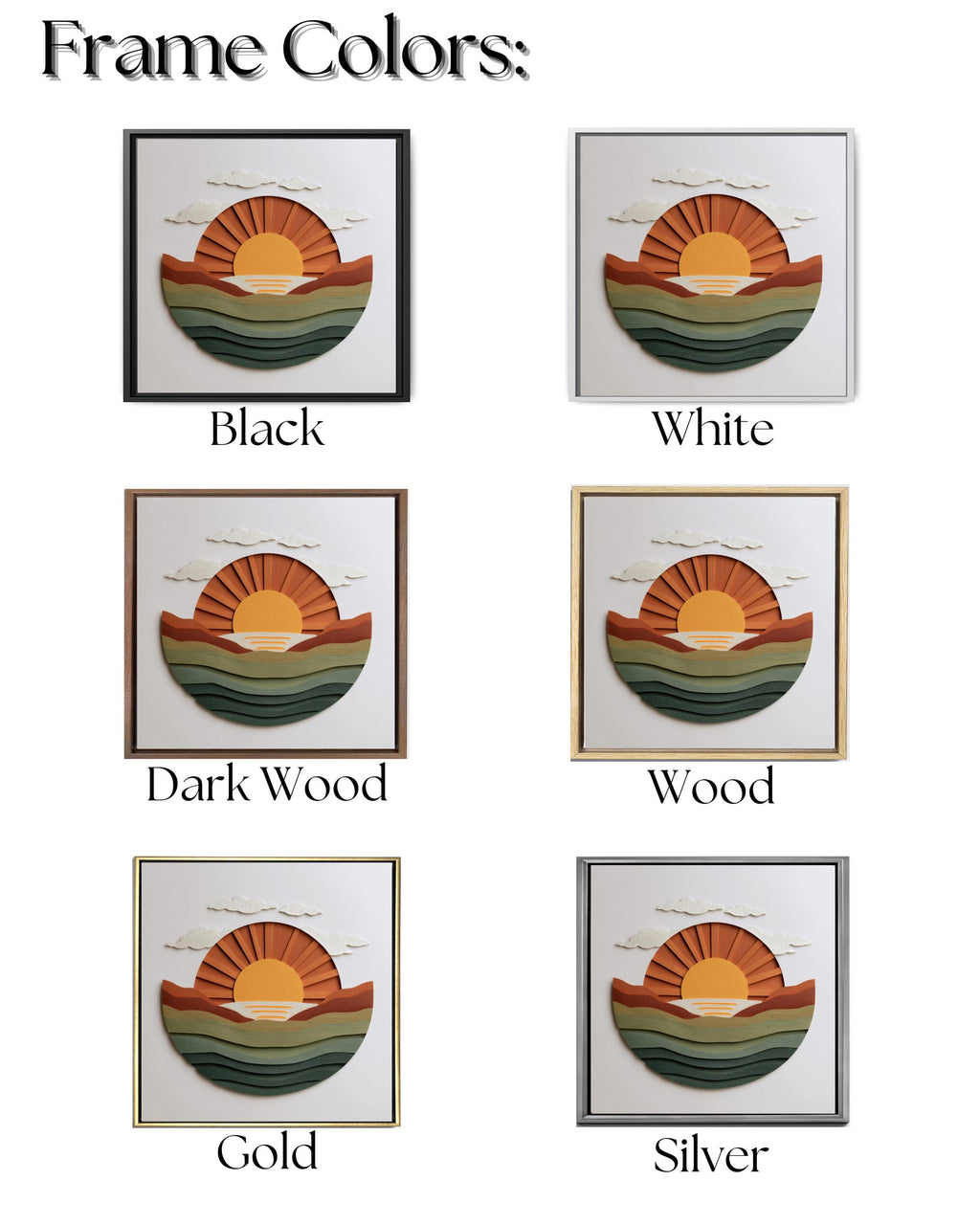 Minimalist Sun Rising Canvas, Earthy Green & Orange Wall Art, Modern Paper Art, Abstract Coastal Home Decor