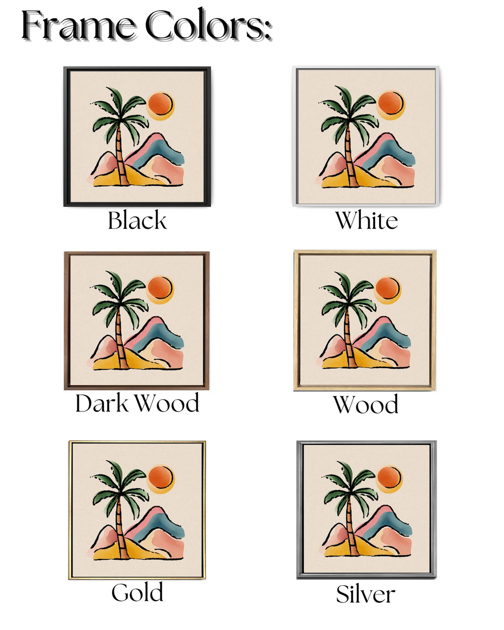 Abstract Palm Tree and Mountains Canvas, Boho Style Pastel Wall Art, Minimalist Nature Illustration, Beige Background Modern Decor
