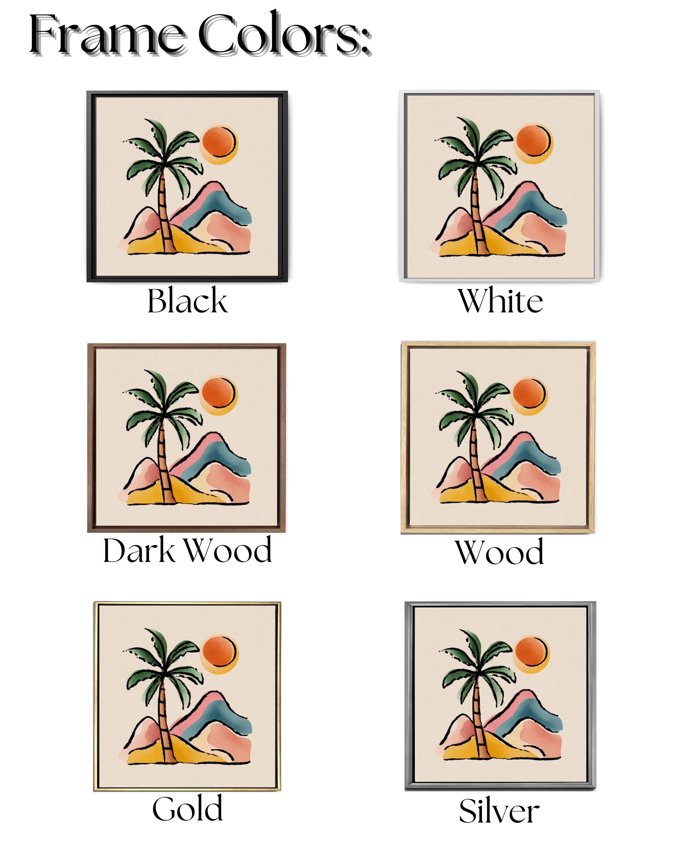 Abstract Palm Tree and Mountains Canvas, Boho Style Pastel Wall Art, Minimalist Nature Illustration, Beige Background Modern Decor