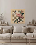 Roseate Spoonbill Colored Pencil Canvas, Audubon Matisse Style Bird Art, Earthy Toned Illustration, Flat Background Framed Wall Art