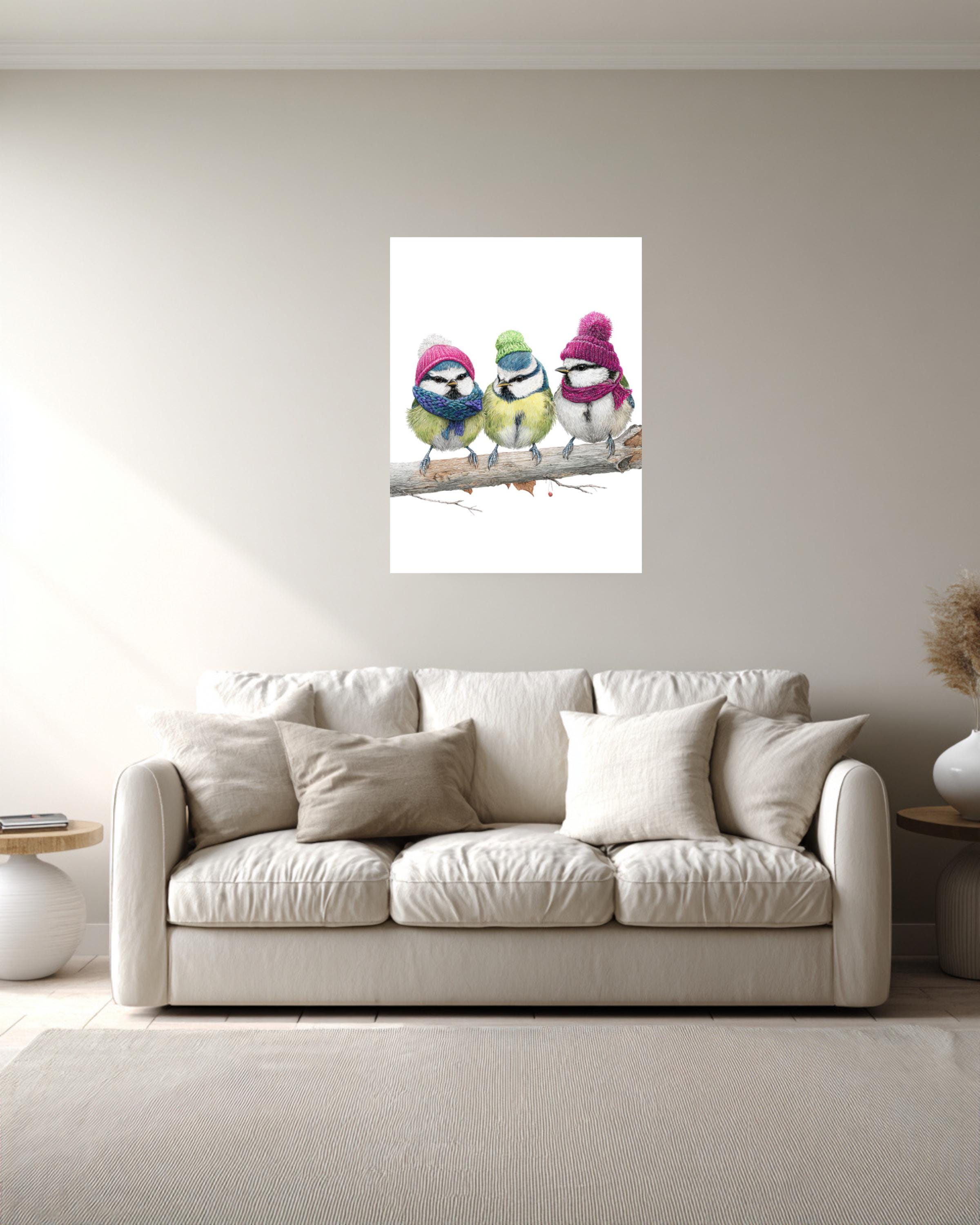 Three Illustrated Birds Canvas