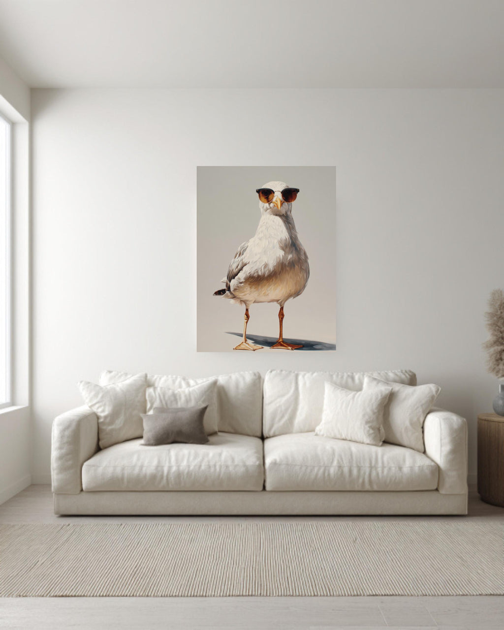 Seagull with Sunglasses Oil Painting on Canvas, Modern Coastal Art