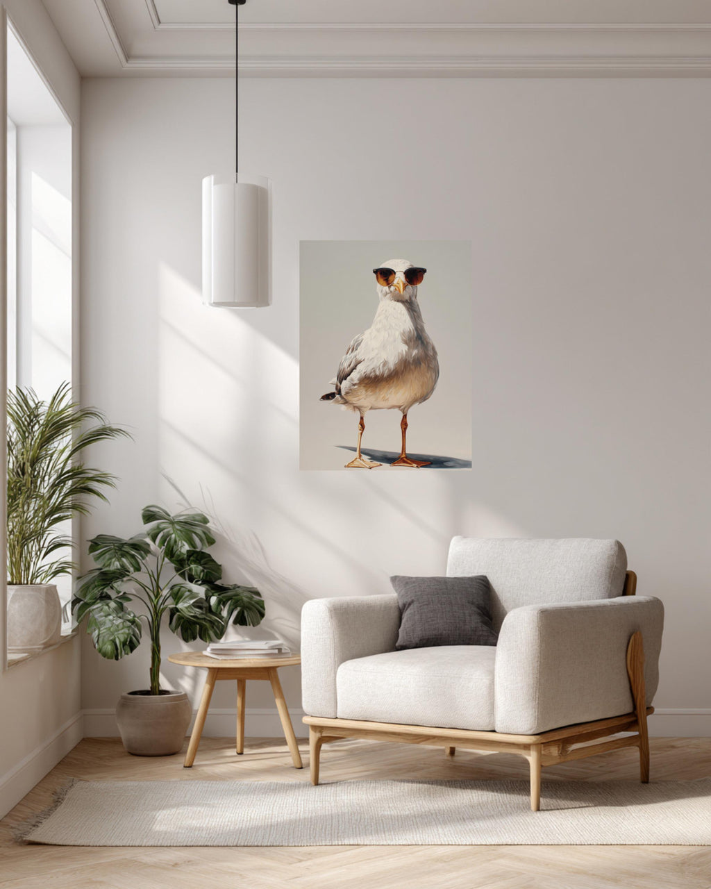 Seagull with Sunglasses Oil Painting on Canvas, Modern Coastal Art