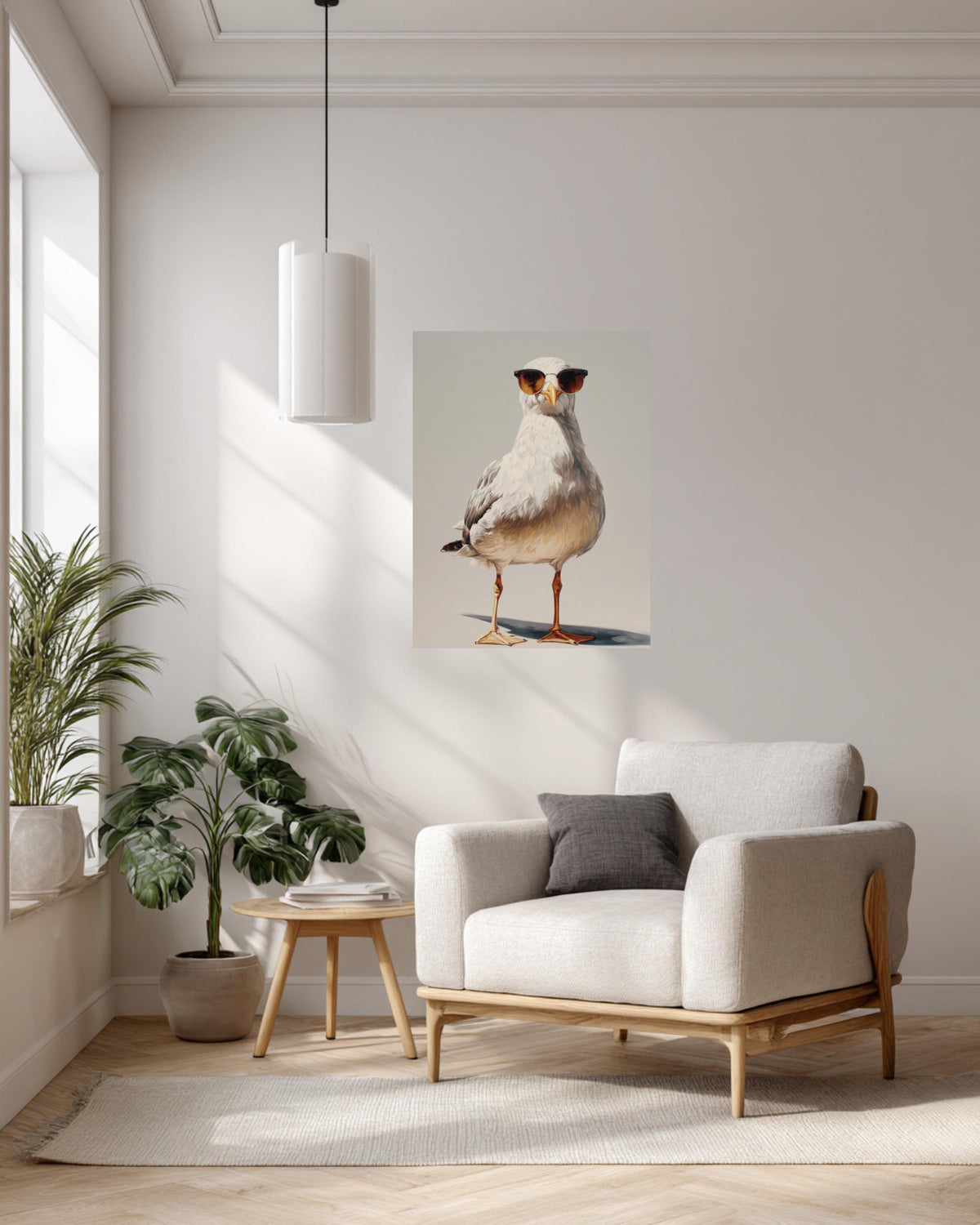 Seagull with Sunglasses Oil Painting on Canvas, Modern Coastal Art