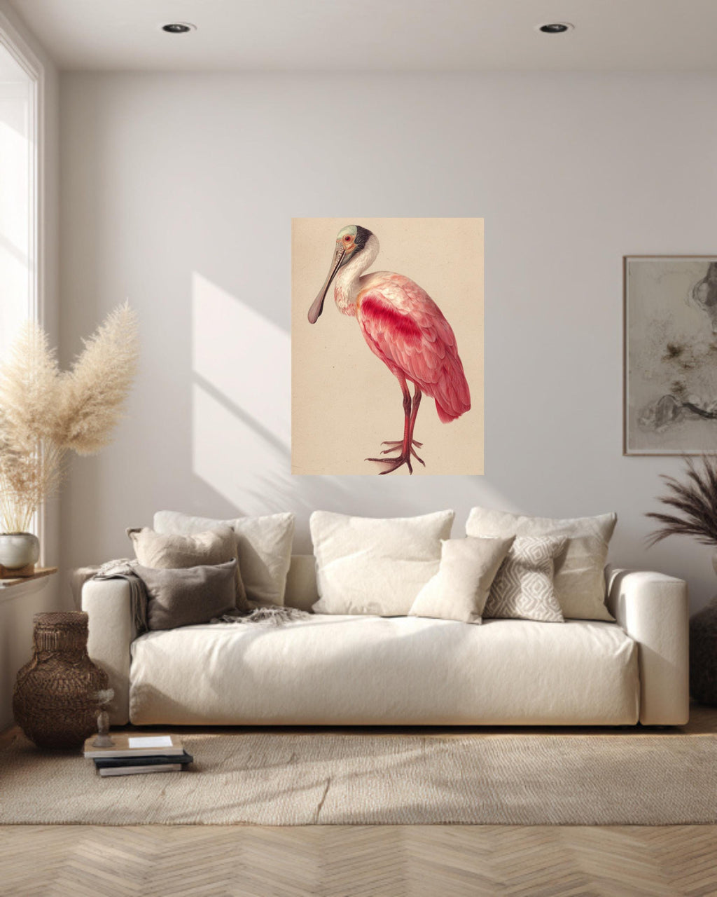 Roseate Spoonbill Canvas Print, Audubon Style Bird Illustration
