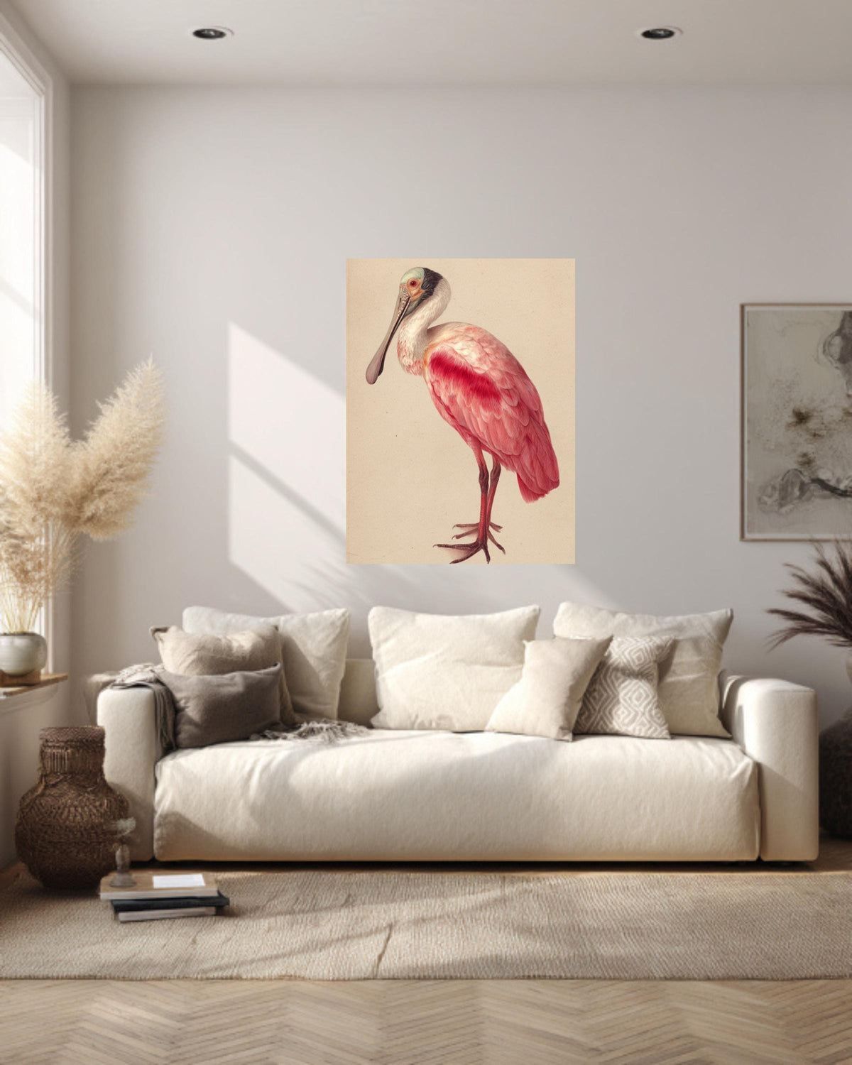 Roseate Spoonbill Canvas Print, Audubon Style Bird Illustration