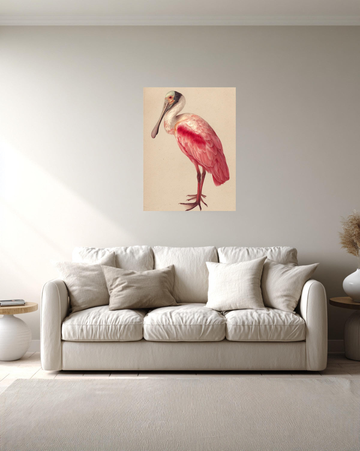 Roseate Spoonbill Canvas Print, Audubon Style Bird Illustration