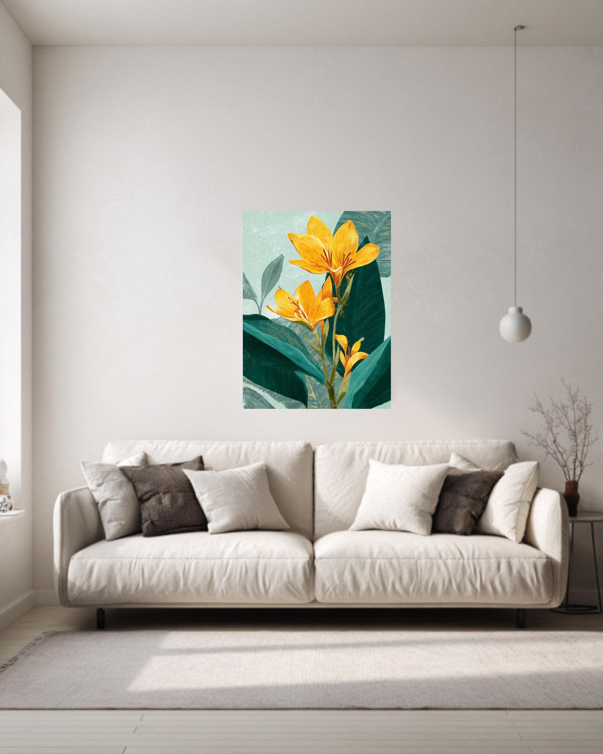 Tropical Yellow Flower Canvas, Vintage Botanical Wall Art
