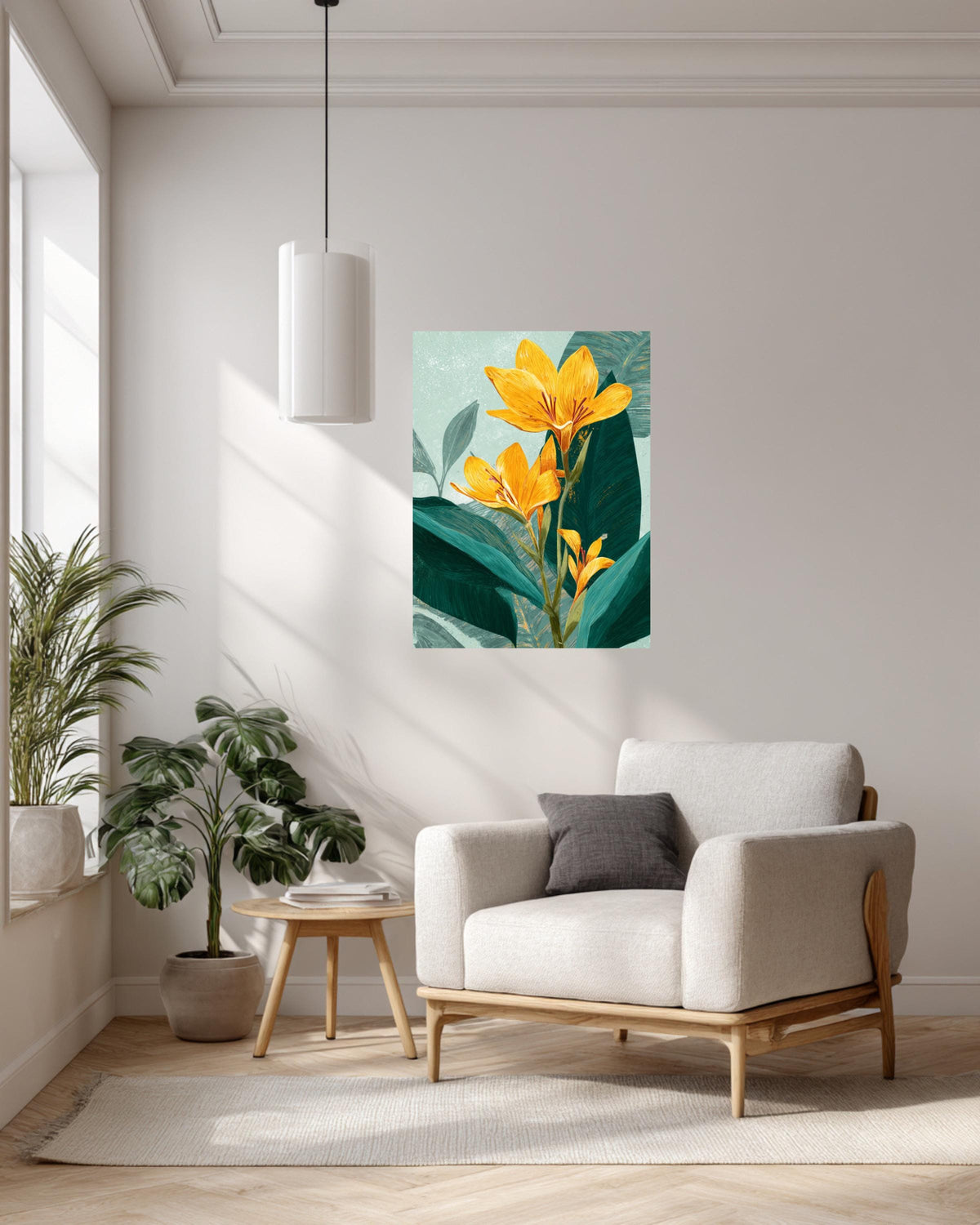 Tropical Yellow Flower Canvas, Vintage Botanical Wall Art